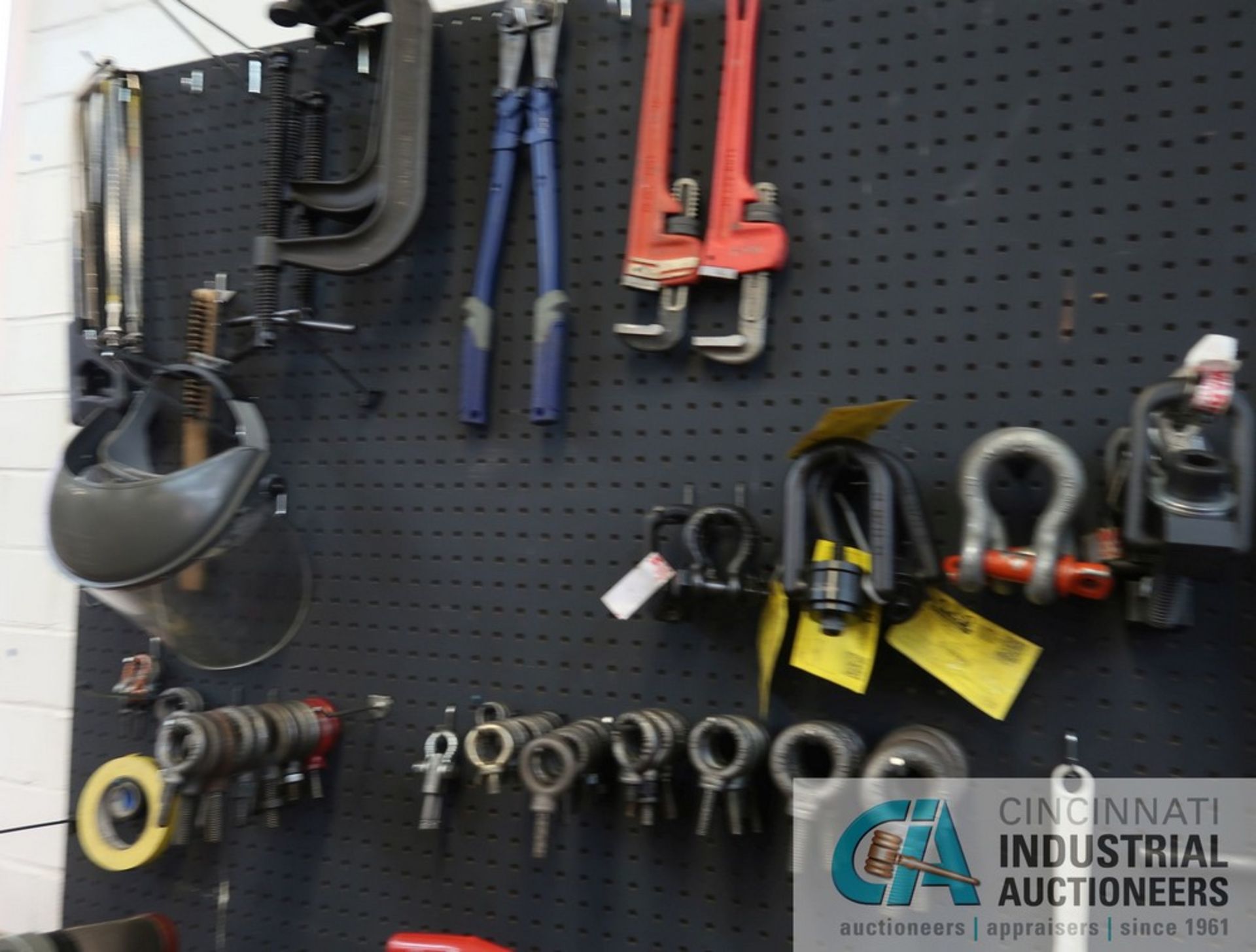 (LOT) MISCELLANEOUS HAND TOOLS, EYE BOLTS, SWIVEL EYE BOLTS MOUNTED ON PEGBOARD **SPECIAL NOTICE - - Image 2 of 3