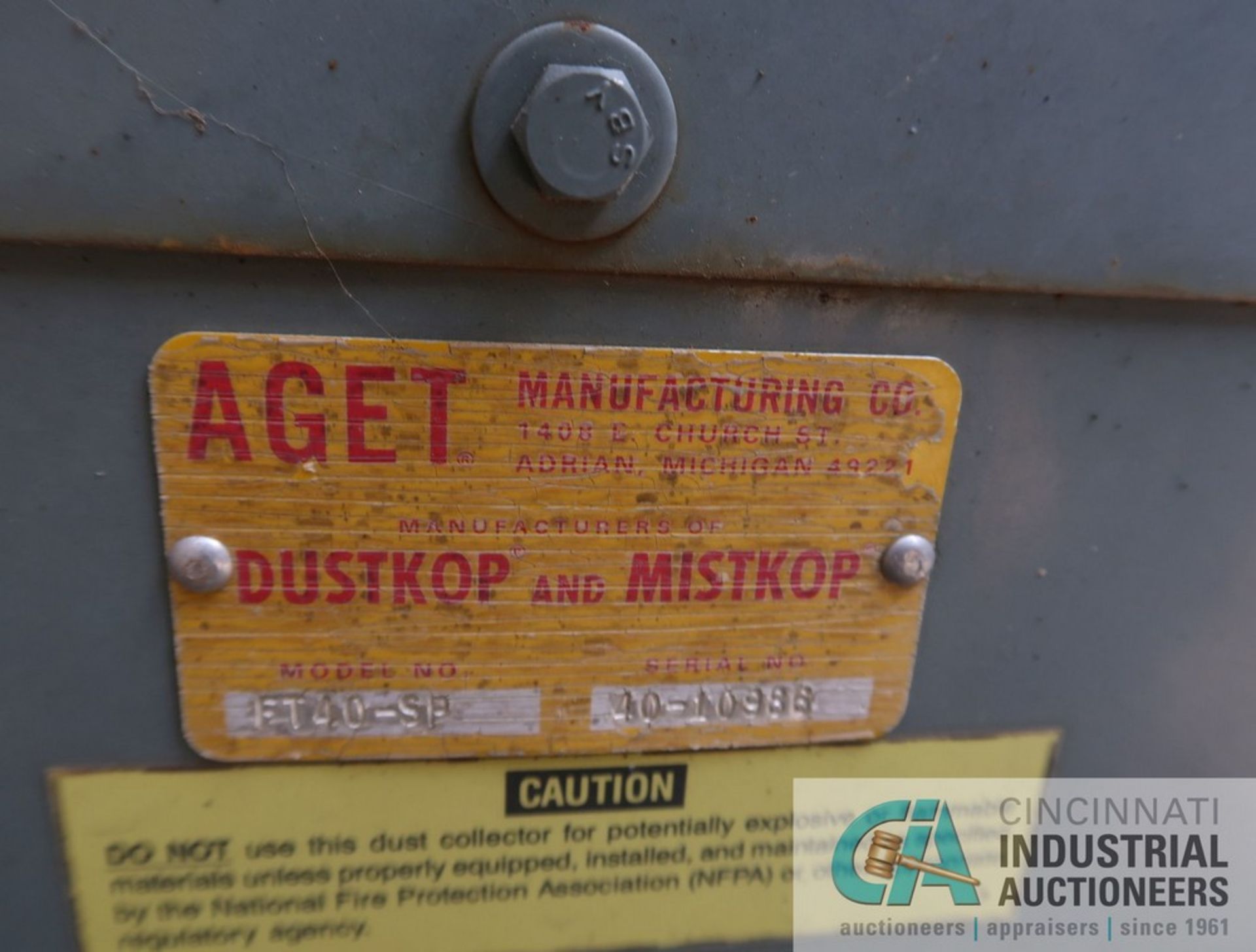 AGET MODEL FT40-SP DUSTKOP COLLECTOR WITH RECLAIM; S/N 40-10986 **SPECIAL NOTICE - BUYER MUST CAP - Image 5 of 5