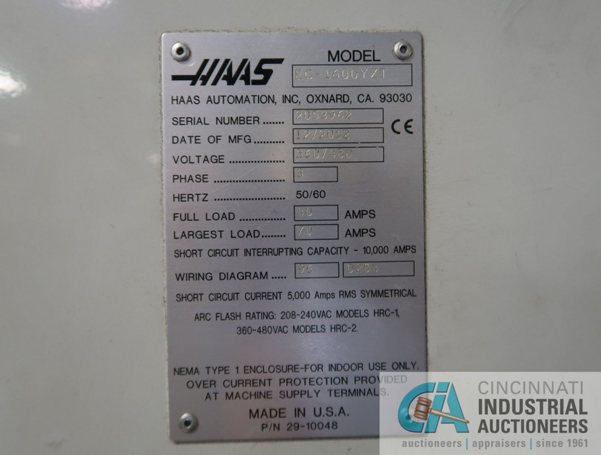 HAAS MODEL EC-1600YZT CNC HORIZONTAL MACHINING CENTER; S/N 2053962 (New 12-2012), CAT 50 TAPER - Bild 21 aus 21