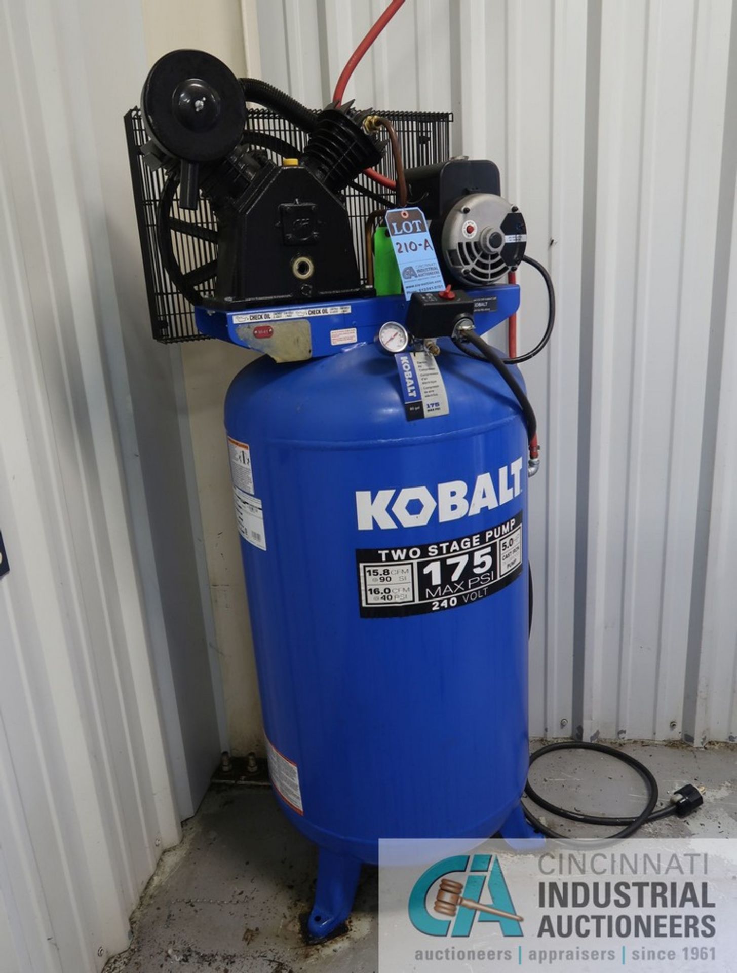 6 HP KOBALT TWO-STAGE PUMP ELECTRIC AIR COMPRESSOR; S/N FS85173 (NEW 12-2-2019), 175 MAX PSI, 240