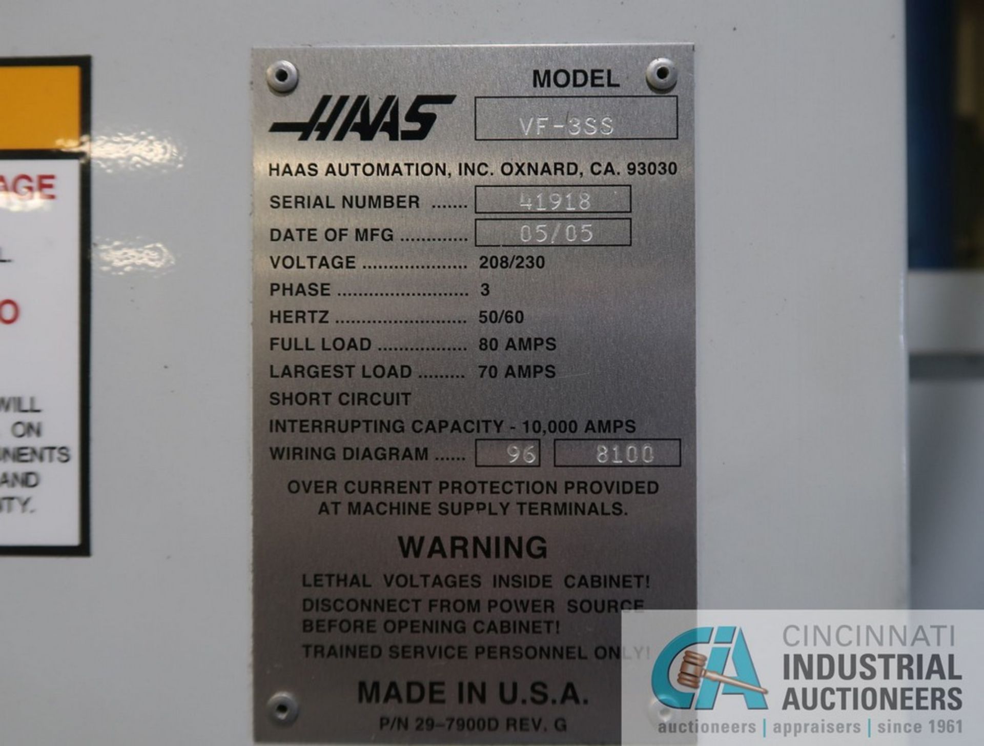 HAAS MODEL VF-3SS CNC VERTICAL MACHINING CENTER; S/N 41918 (NEW 5-2005), CAT 40 TAPER TOOLHOLDER, - Bild 11 aus 11