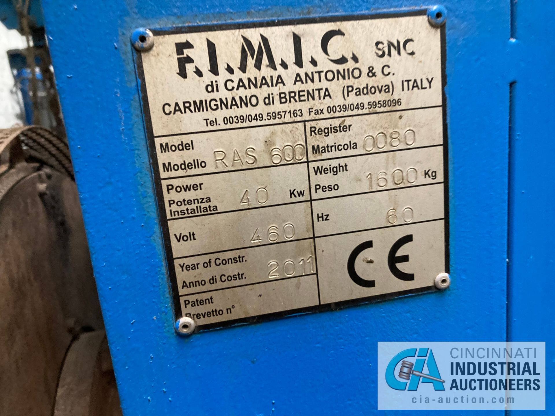 ****FIMIC RAS 600 SCREEN CHANGER, 40 KW; S/N 0080 - Image 7 of 8