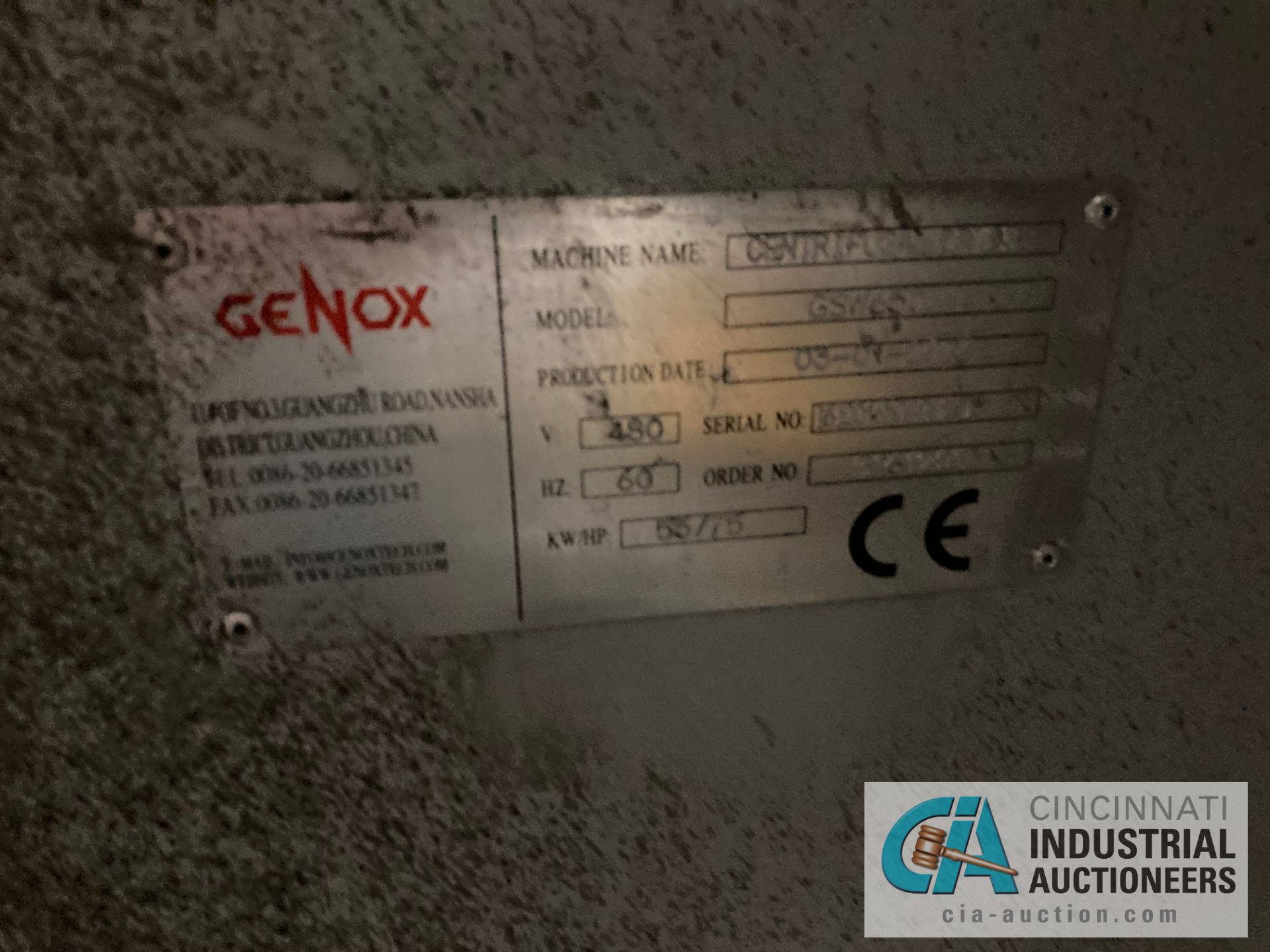 55 KW GENOX MODEL GS650-2 CENTRIFUGAL DRYER; S/N 161201650-2-KY5, 48" DIAMETER X 50", WITH CONTROL - Image 6 of 6