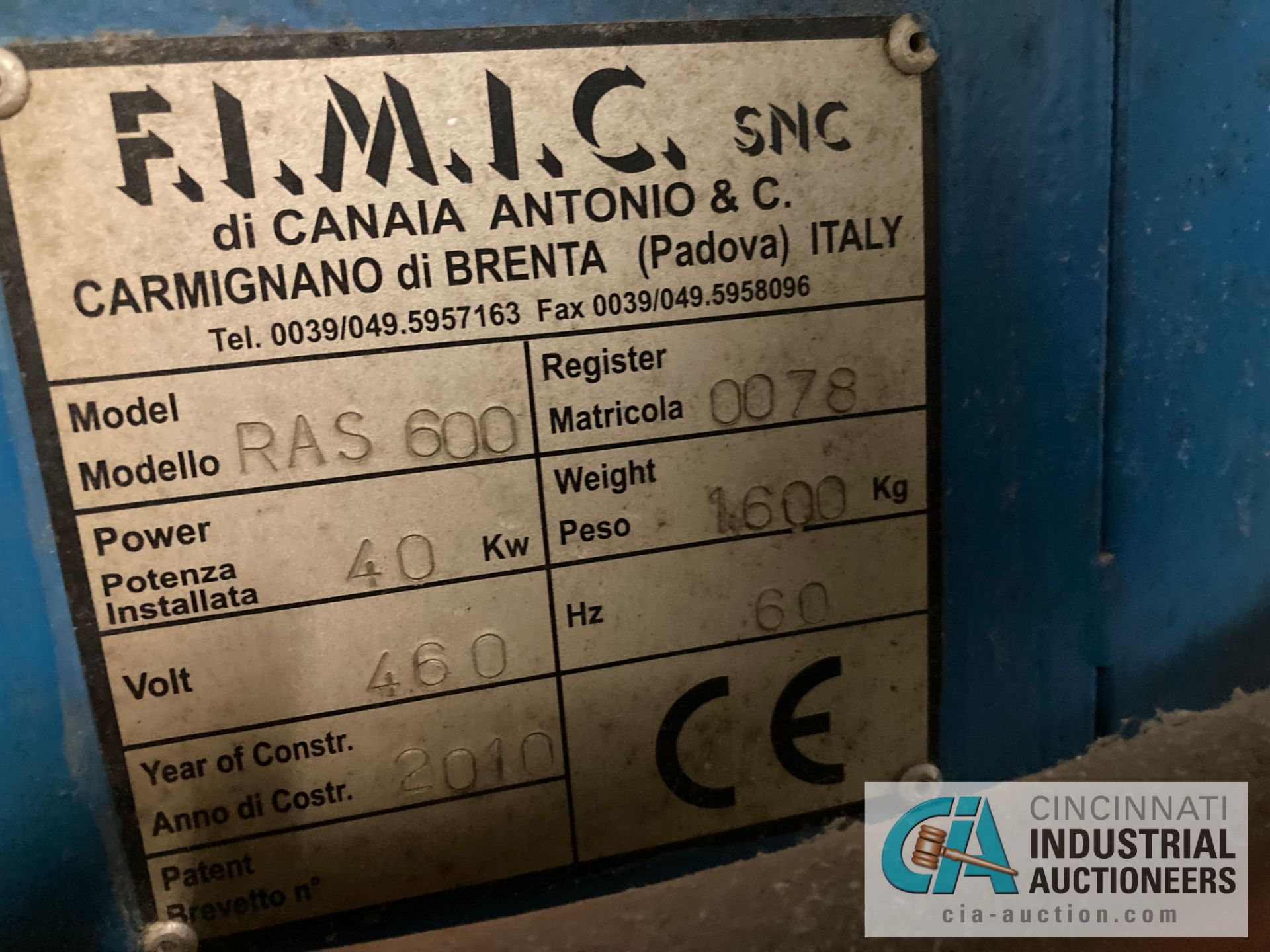 ****FIMIC RAS 600 SCREEN CHANGER, 40 KW; S/N 0078 - Image 6 of 10