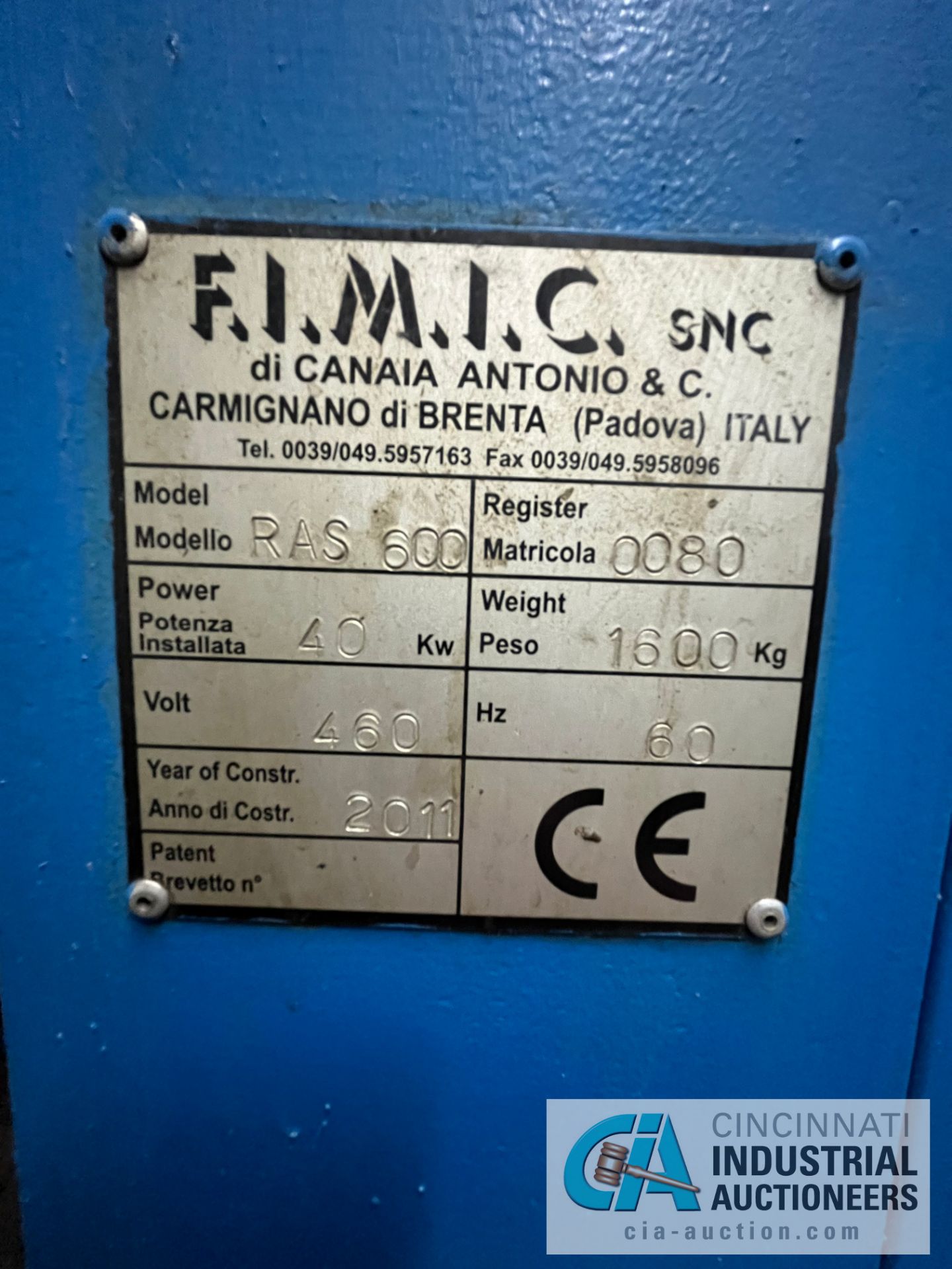 ****FIMIC RAS 600 SCREEN CHANGER, 40 KW; S/N 0080 - Image 8 of 8