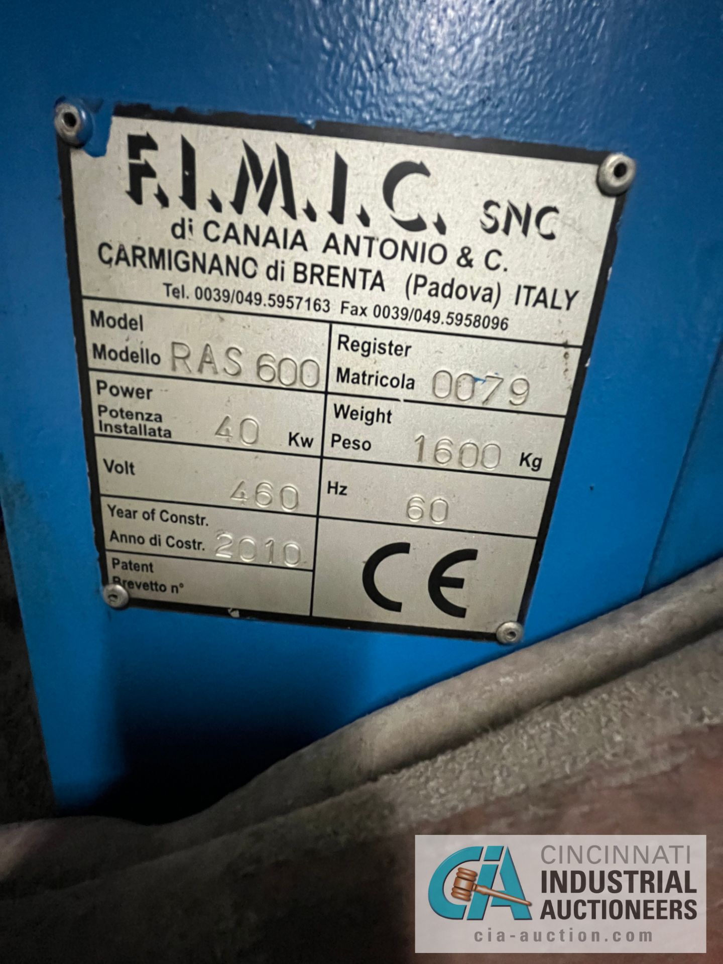 ****FIMIC RAS 600 SCREEN CHANGER, 40 KW; S/N 0079 - Image 8 of 9