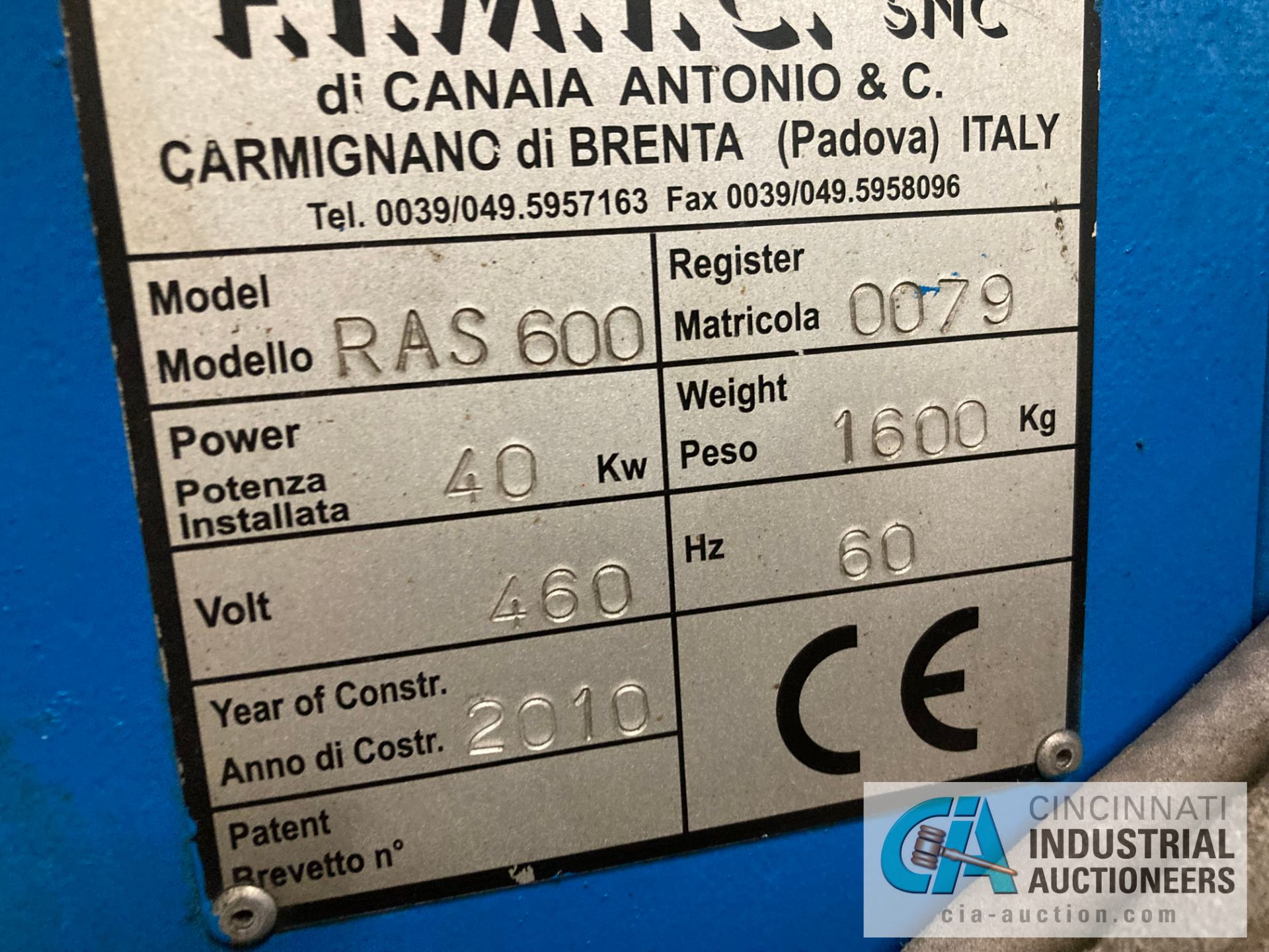 ****FIMIC RAS 600 SCREEN CHANGER, 40 KW; S/N 0079 - Image 7 of 9