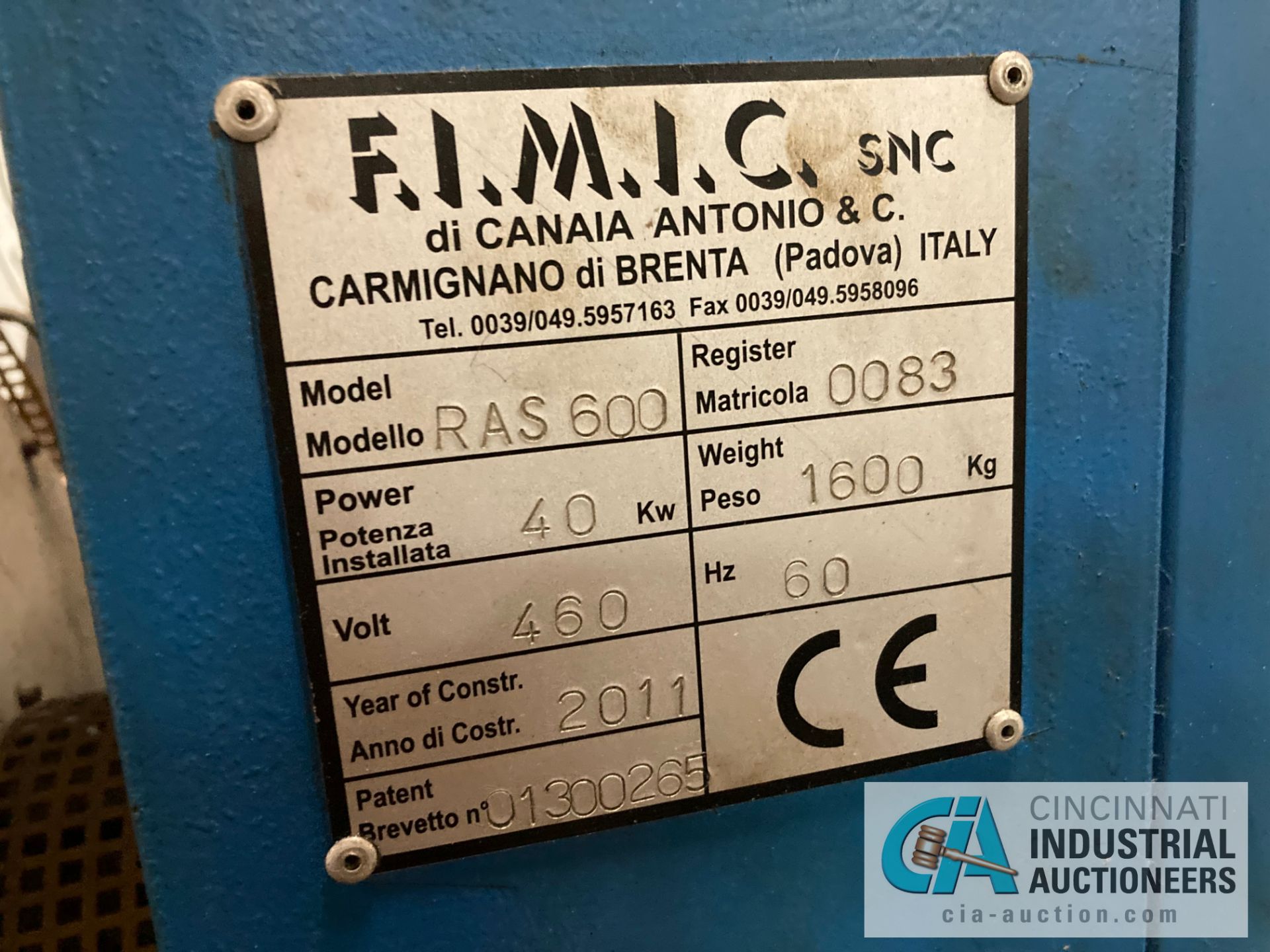 ****FIMIC RAS 600 SCREEN CHANGER, 40 KW; S/N 0083 - Image 7 of 9