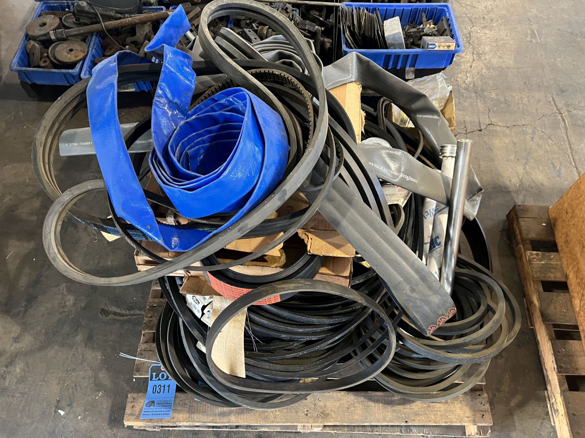 (LOT) ASSORTED BELTS AND BOX OF PARTS **For convenience, the loading fee of $25.00 will be added