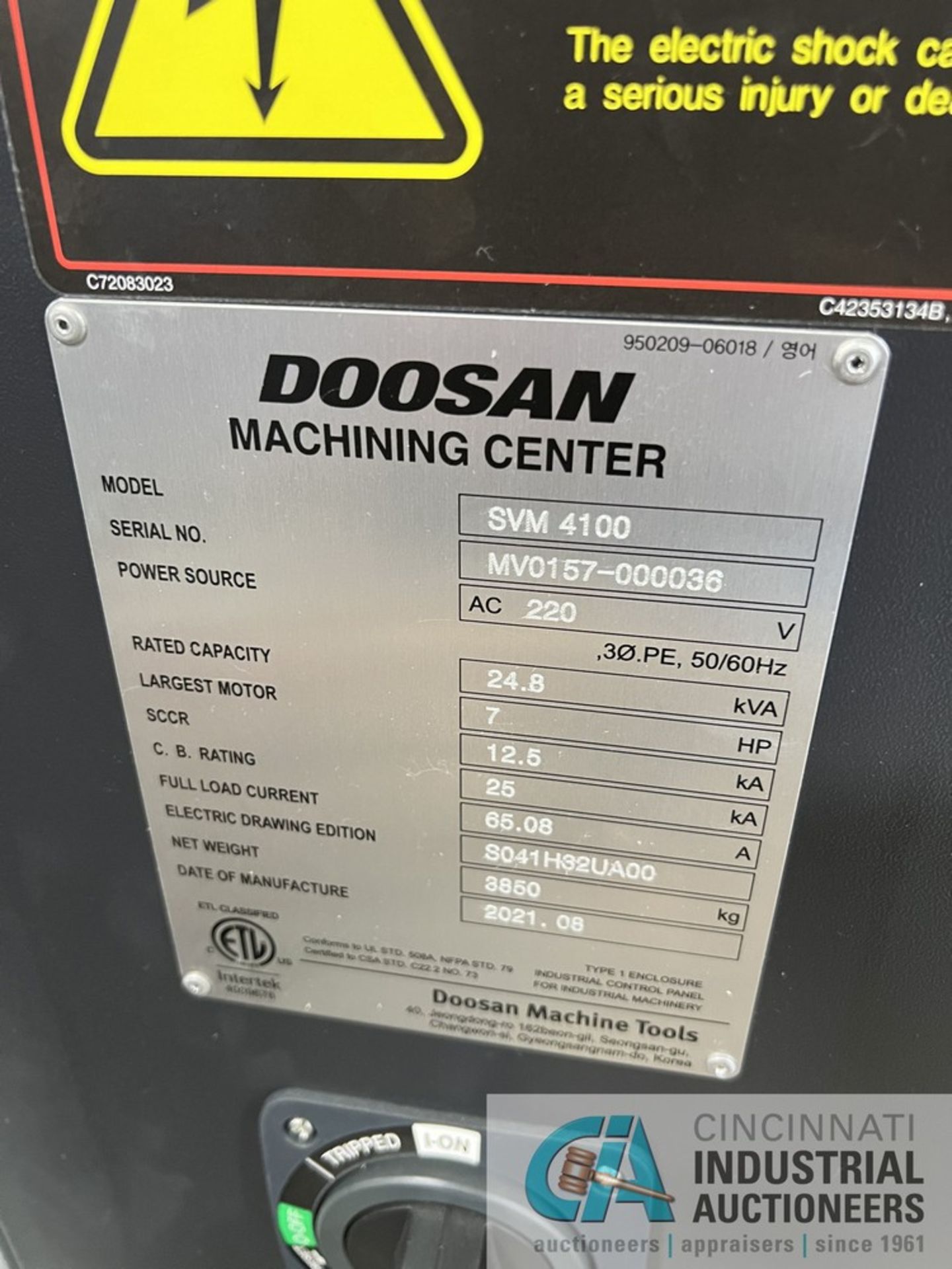 DOOSAN / DN SOLUTIONS MODEL SVM4100 CNC VERTICAL MACHINING CENTER; S/N MV0157-000036 (NEW 8/2021) - Image 4 of 15