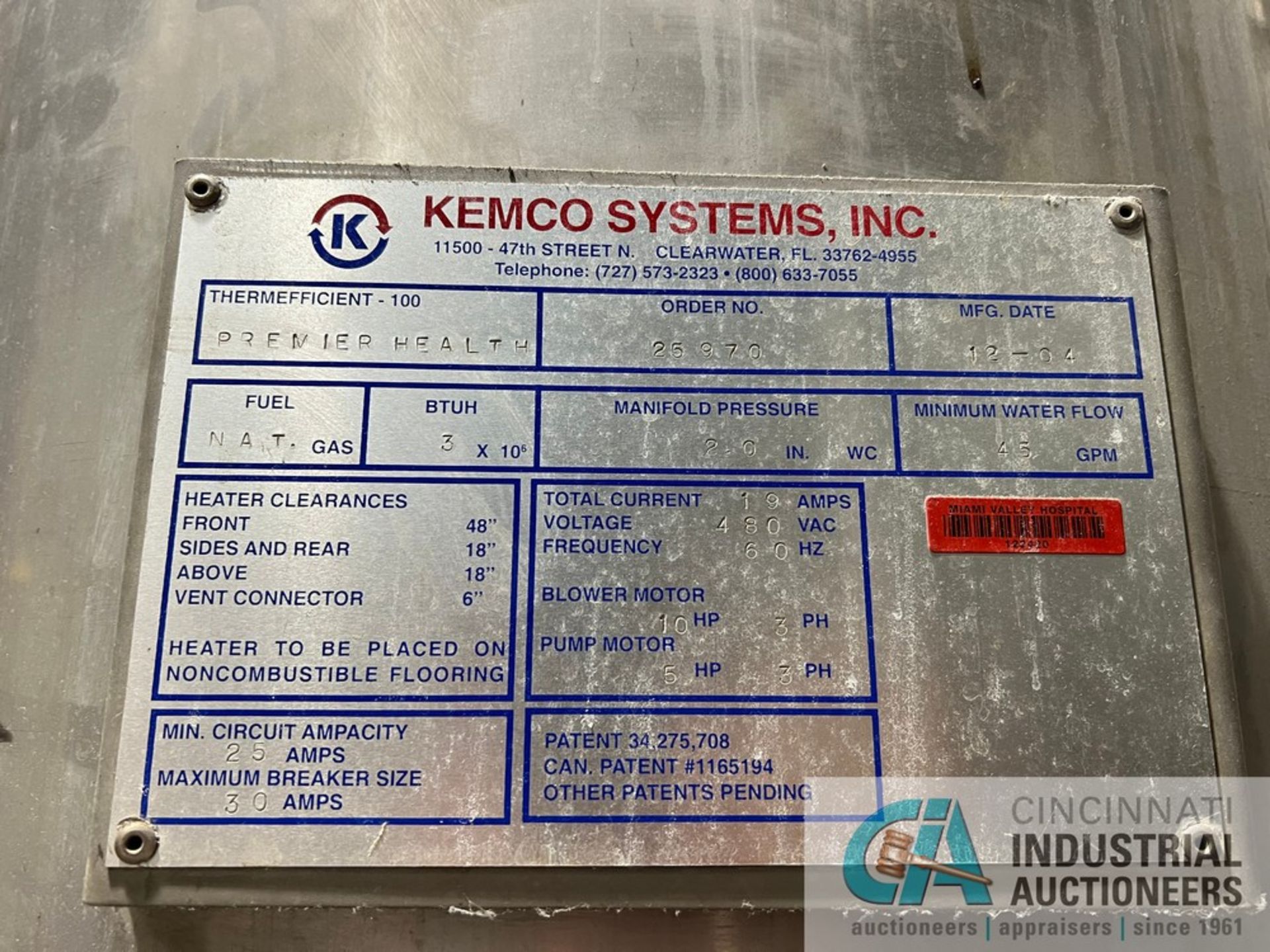 KEMCO ORDER NO. 25970 NATURAL GAS HOT WATER HEATER; DRAWING NO. 41-1715A, 45 GPM WATER FLOW, 3,000, - Image 5 of 8