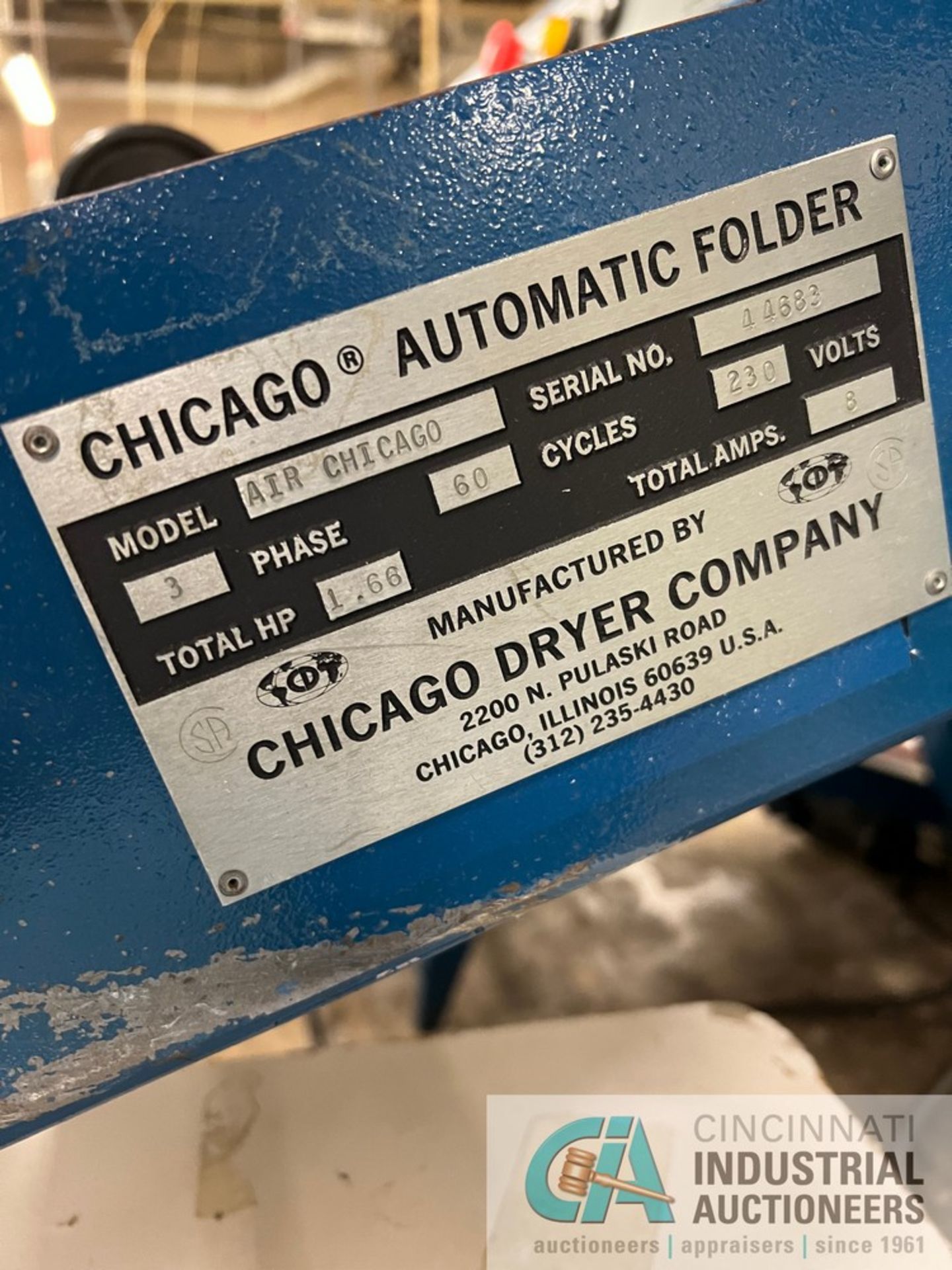 CHICAGO MODEL AIR CHICAGO SMALL PIECE FOLDER; S/N 44683 **For convenience, the loading fee of $200. - Image 2 of 2