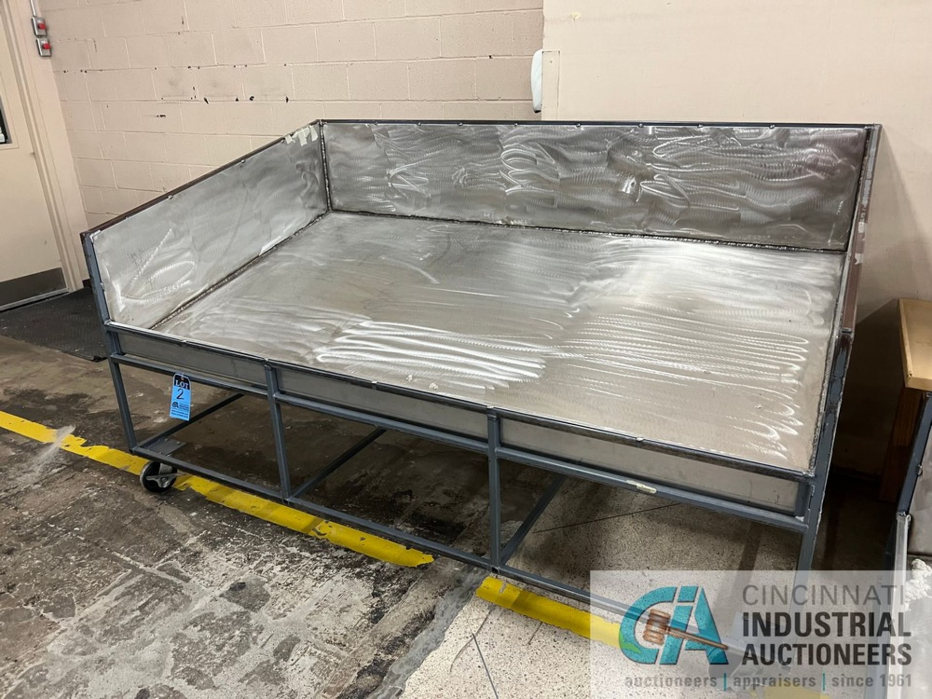 52" X 93" LONG X 17" HIGH STAINLESS STEEL TUB STEEL FRAME SORTING CART, 54" OVERALL HEIGHT - Image 2 of 3