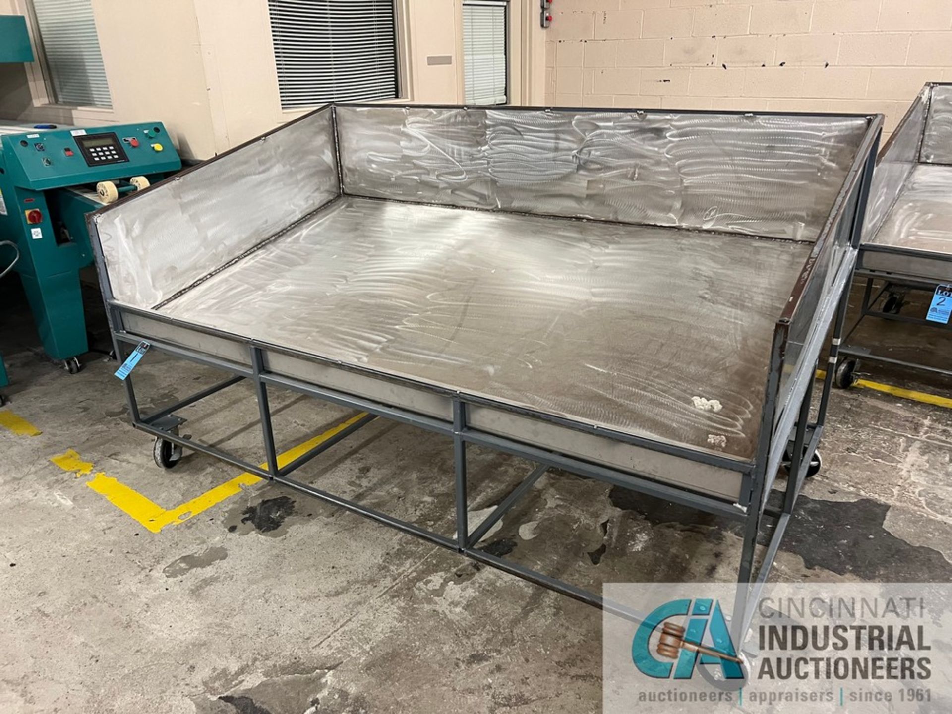 52" X 93" LONG X 17" HIGH STAINLESS STEEL TUB STEEL FRAME SORTING CART, 54" OVERALL HEIGHT - Image 2 of 3