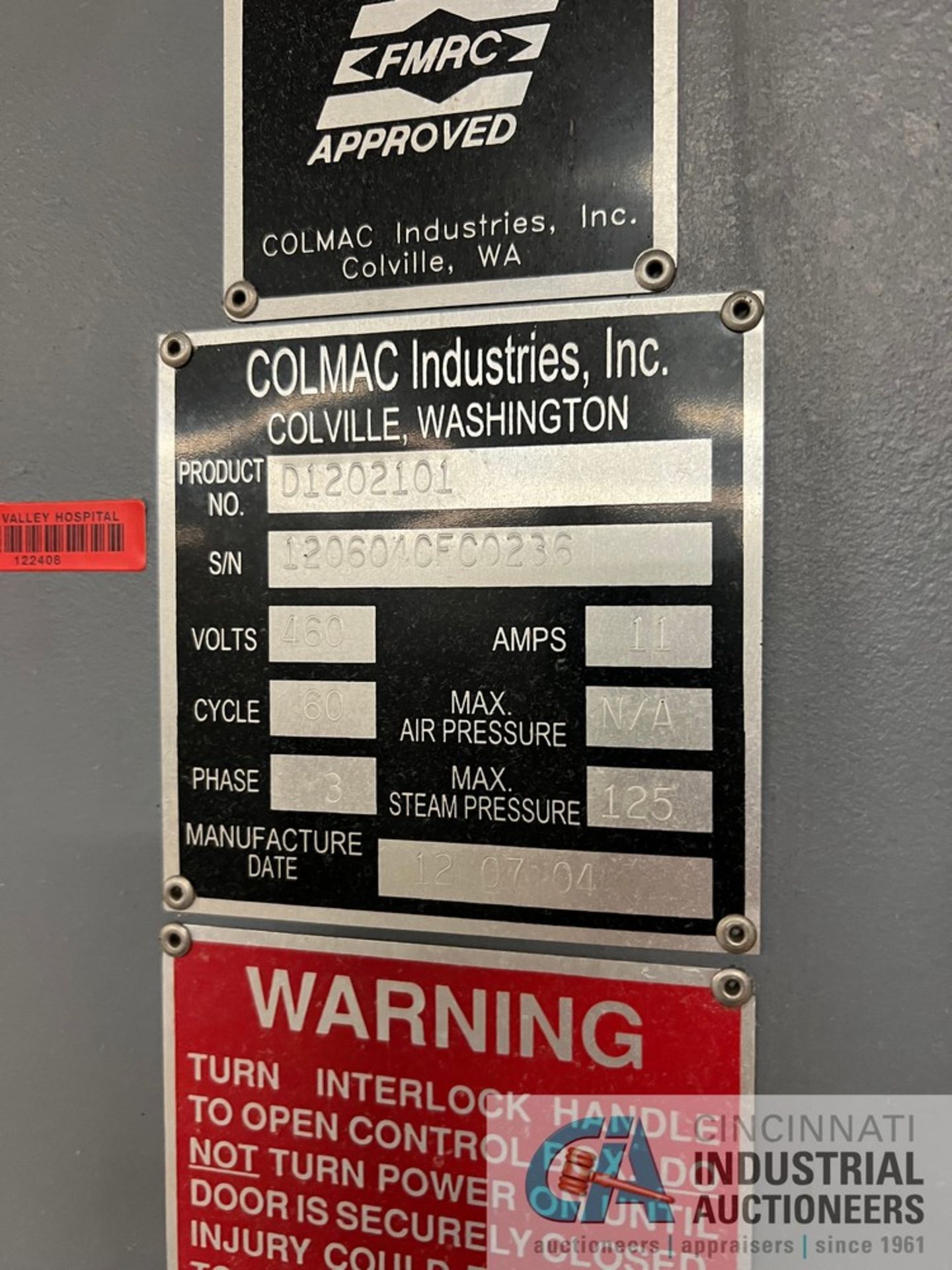 COLMAC MODEL D1202101 STEAM TUNNEL; S/N 120604CFC0236 **For convenience, the loading fee of $500. - Image 2 of 2