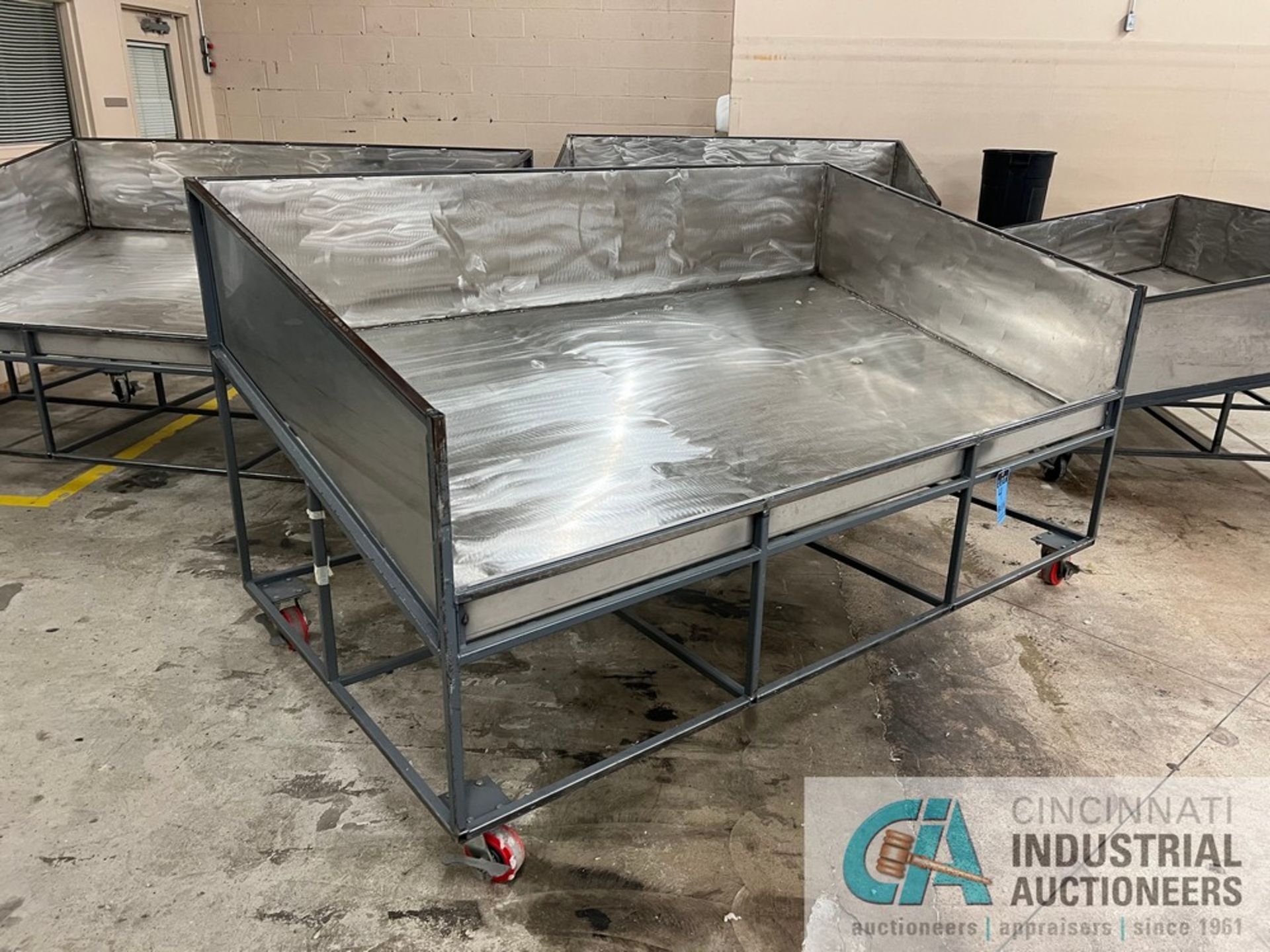 52" X 93" LONG X 17" HIGH STAINLESS STEEL TUB STEEL FRAME SORTING CART, 54" OVERALL HEIGHT - Image 2 of 3