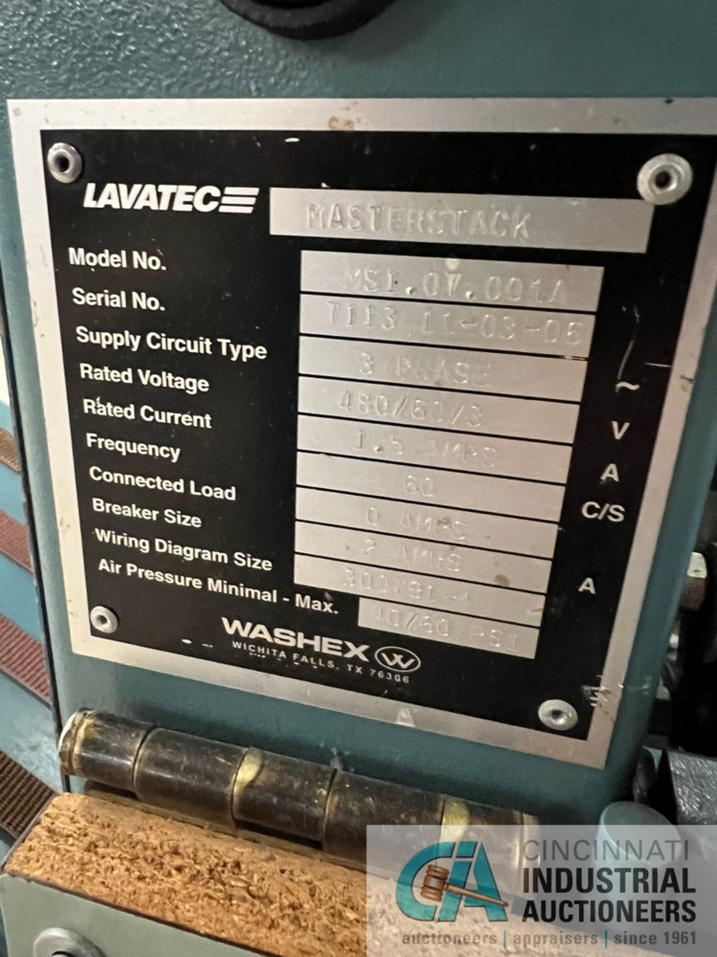 WASHEX / LAVATEC MODEL MASTERSTACK MS1.07.001A STACKER WITH EXIT CONVEYOR; S/N 7113 (NEW 2006) **For - Image 2 of 2