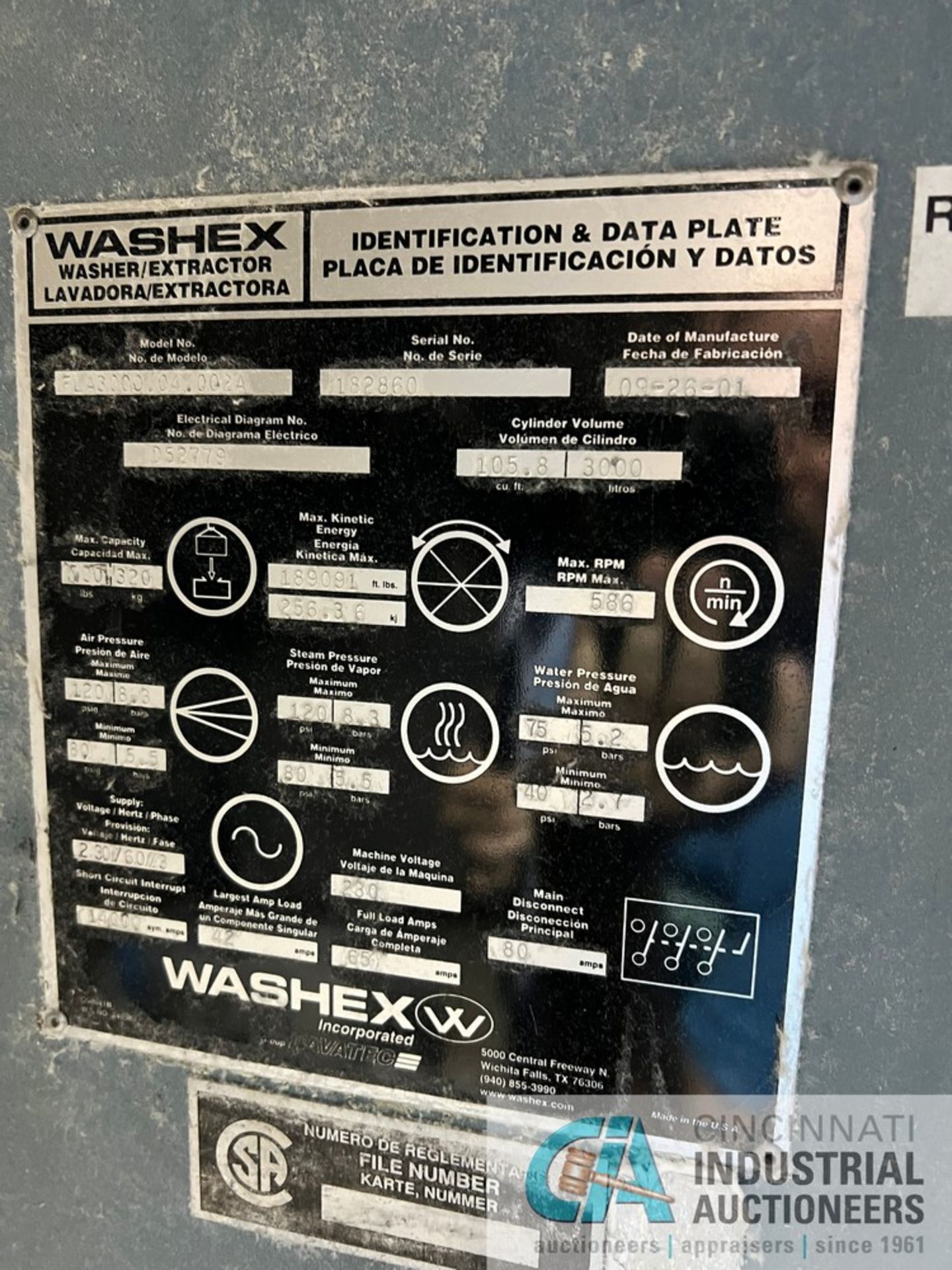 700 LB. WASHEX / LAVATEC MODEL FLA3000.04.002A WASHER EXTRACTOR; S/N 182860, ELITE II PLC - Image 3 of 3
