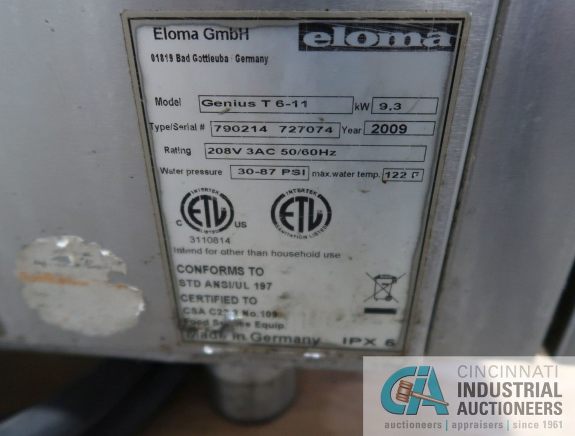 ELOMA MODEL GENIUS T6-11 RESTAURANT GRADE COMBI-OVEN; S/N TYPE 790214, 72704 (NEW 2009), 280 - Image 5 of 5