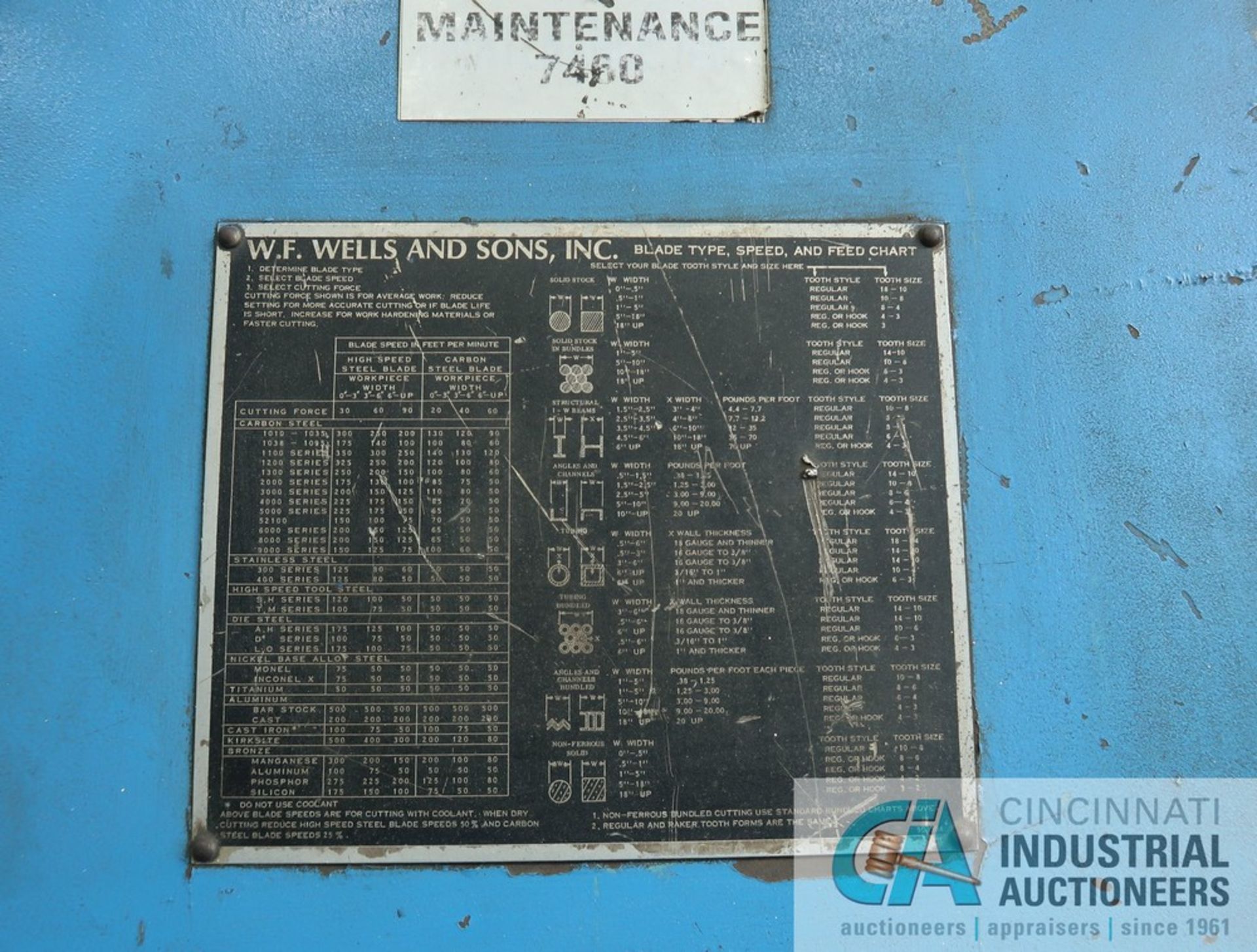 15" X 17" WF WELLS MODEL F-15 HORIZONTAL BANDSAW - Image 8 of 9