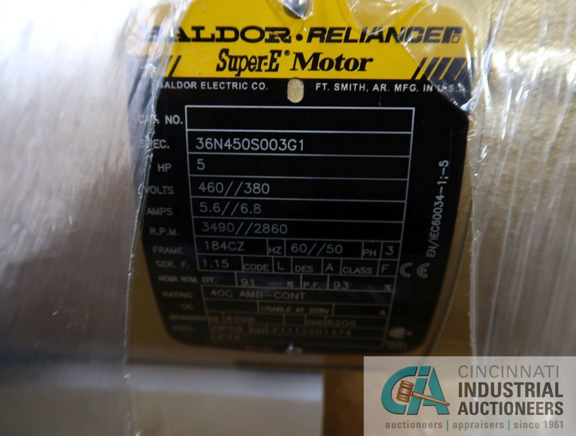 5 HP BALDOR - RELIANCE SUPER E MOTOR, 3-PHASE, 480/1,360 VOLTS - Image 2 of 2