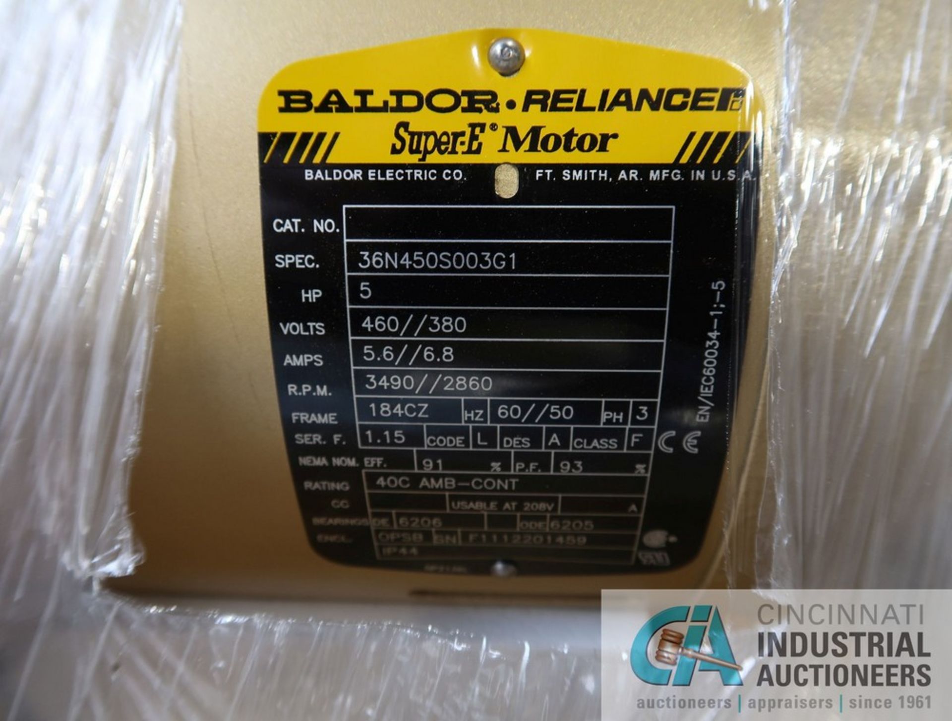 5 HP BALDOR - RELIANCE SUPER E MOTOR, 3-PHASE, 480/1,360 VOLTS - Image 2 of 2