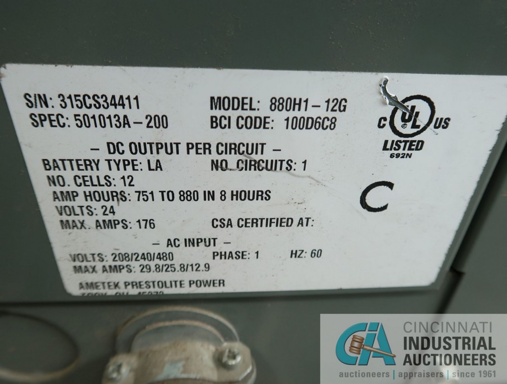 24-VOLT GENERAL BATTERY MODEL SC1-12-550 THE GENERAL SERIES BATTERY CHARGER; S/N DG124683, 24 DC - Image 6 of 6