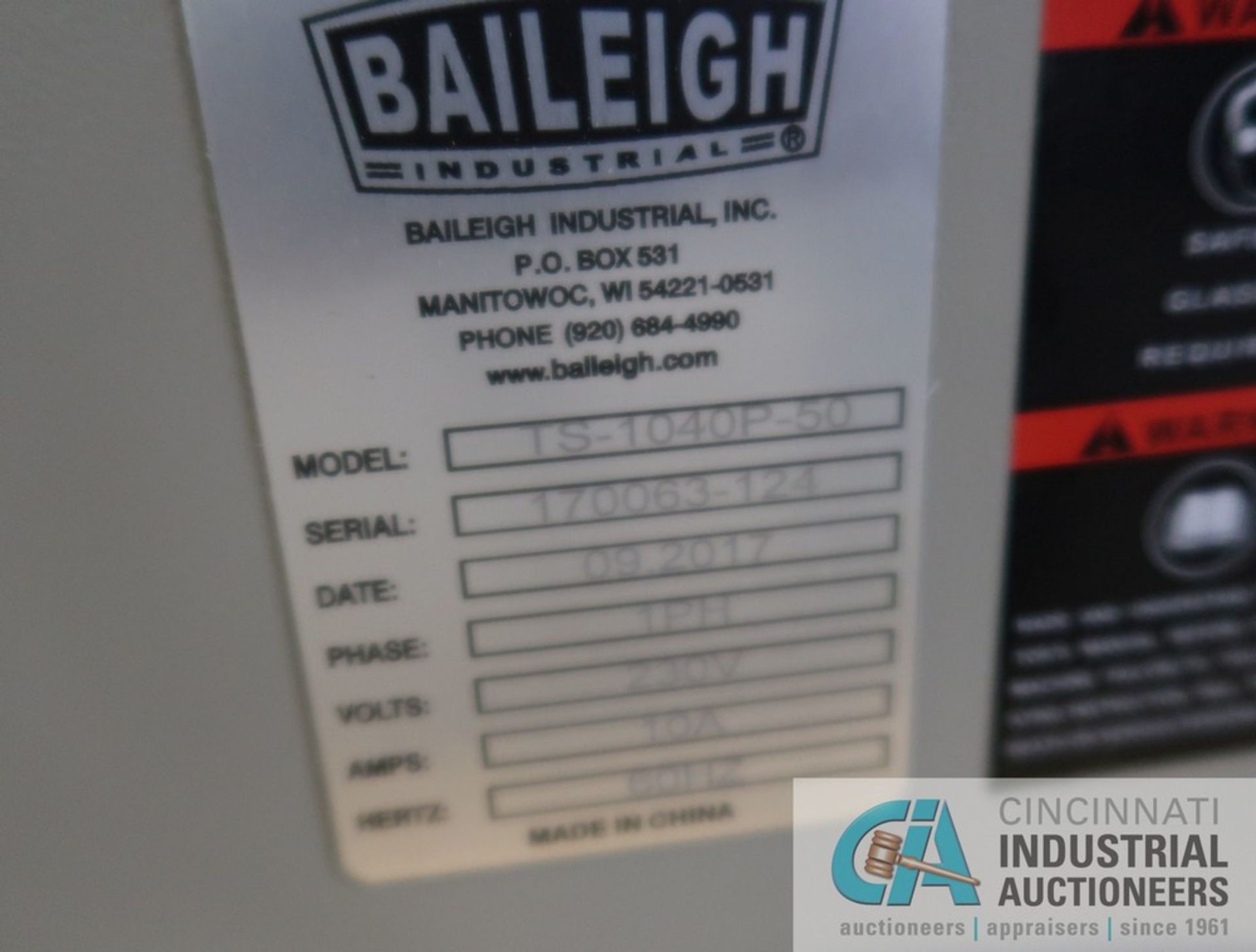 10" BAILEIGH MODEL TS-1040P050 TABLE SAW; S/N 170063-124 (NEW 9-2017), WITH T-SQUARE RIP FENCE - Image 7 of 8