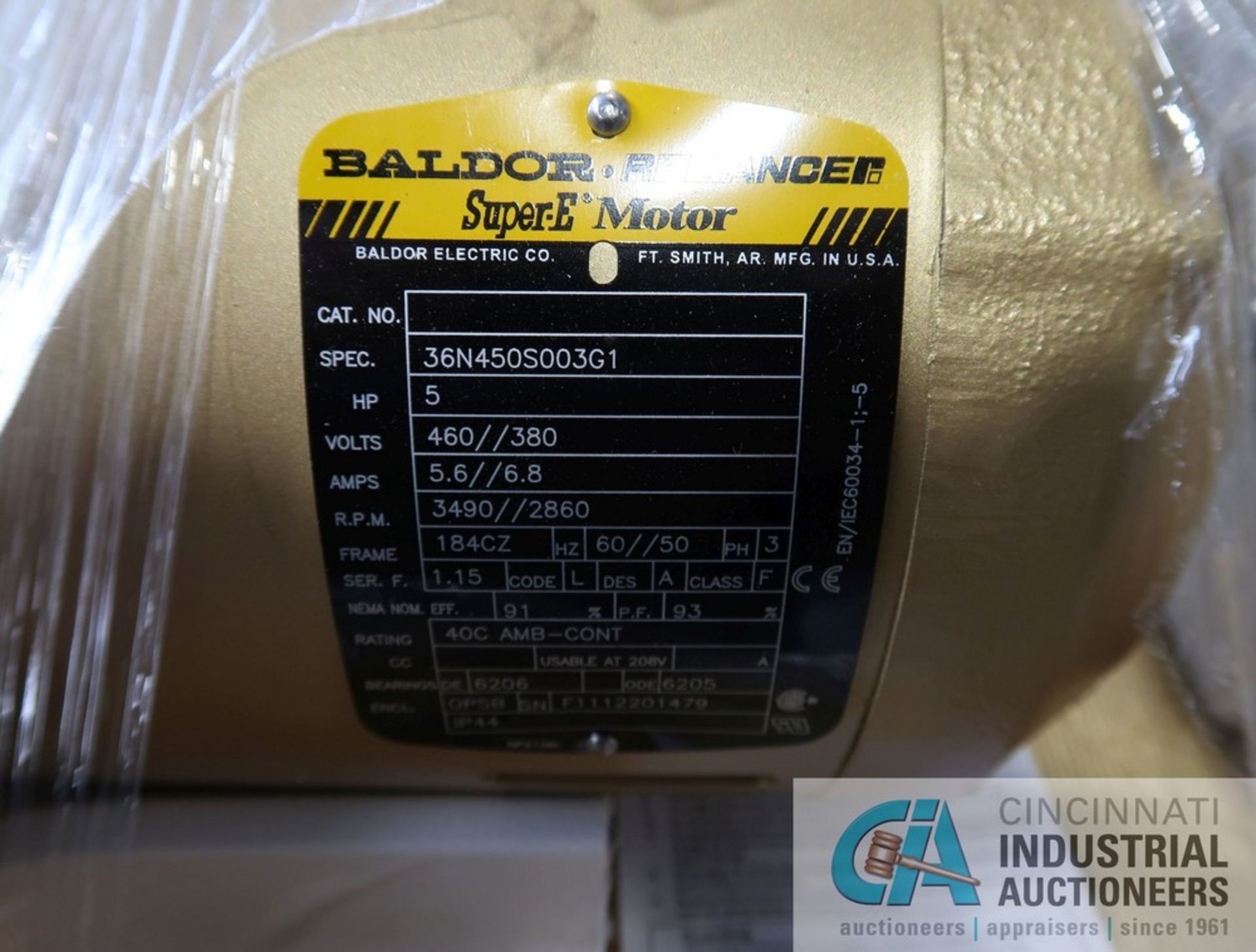 5 HP BALDOR - RELIANCE SUPER E MOTOR, 3-PHASE, 480/1,360 VOLTS - Image 2 of 2