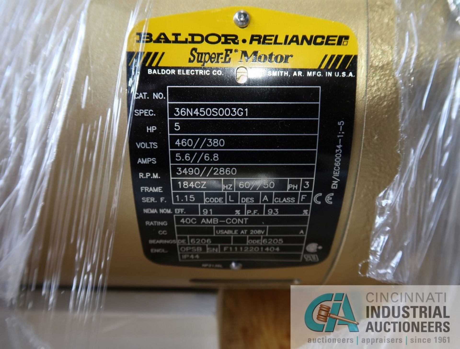5 HP BALDOR - RELIANCE SUPER E MOTOR, 3-PHASE, 480/1,360 VOLTS - Image 2 of 2