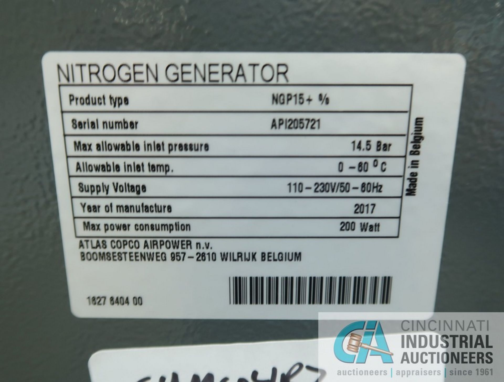 2017 ATLAS-COPCO MODEL NGP15+% NITROGEN GENERATOR - New never put in service; S/N AP1205721 (MFG. - Image 6 of 6