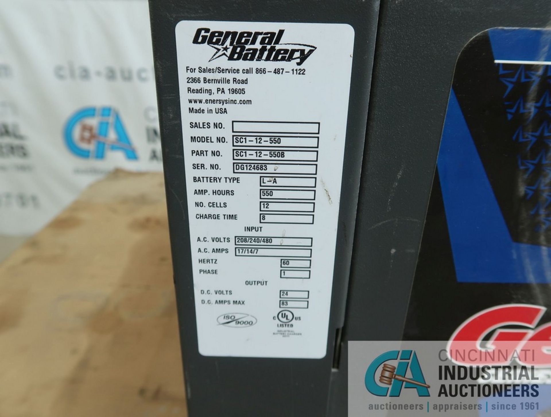 24-VOLT GENERAL BATTERY MODEL SC1-12-550 BATTERY CHARGER; S/N DG124683, SINGEL PHASE, 208/240/480 AC - Image 5 of 5