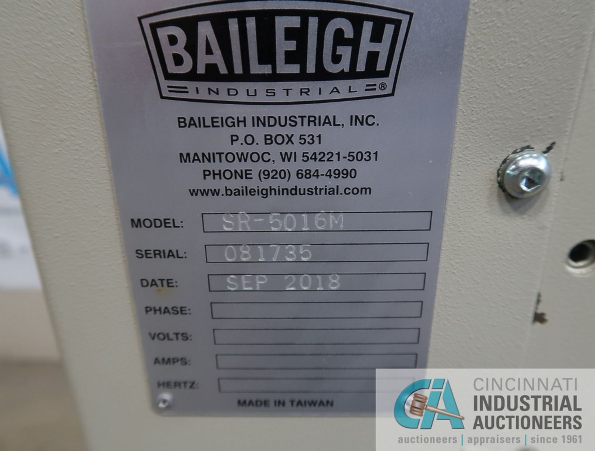 16-GA. X 50" BAILEIGH MODEL SR-5016M MANUAL SLIP ROLL MACHINE; S/N 081735 (NEW 9-2018) - Like new, - Image 4 of 5