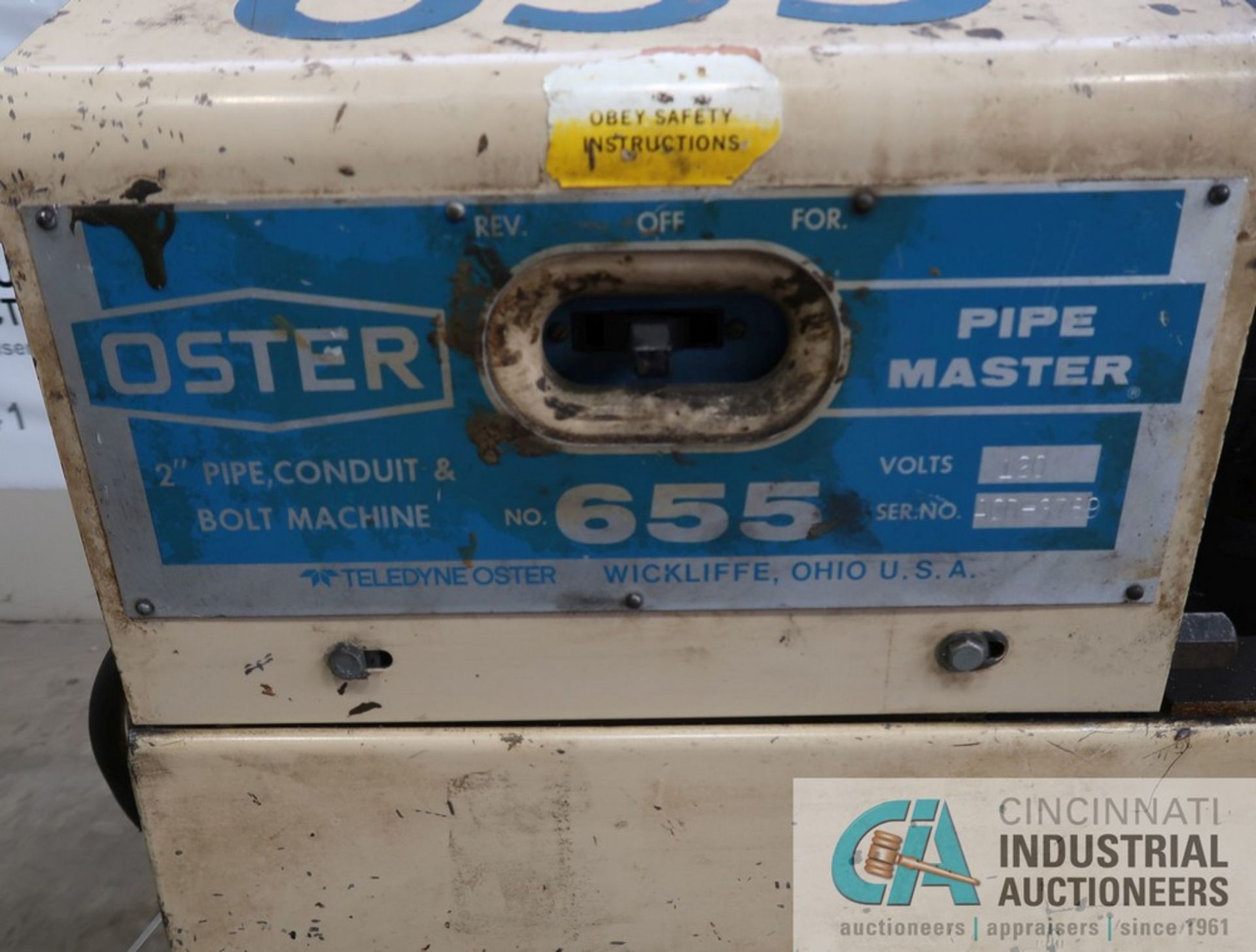 OSTER MODEL 655 POWER 11PE PIPE THREADER; S/N ACH378, 120 VOLTS, HEAVY BASE, DIE HEADS, FOOT PEDAL - Image 6 of 9
