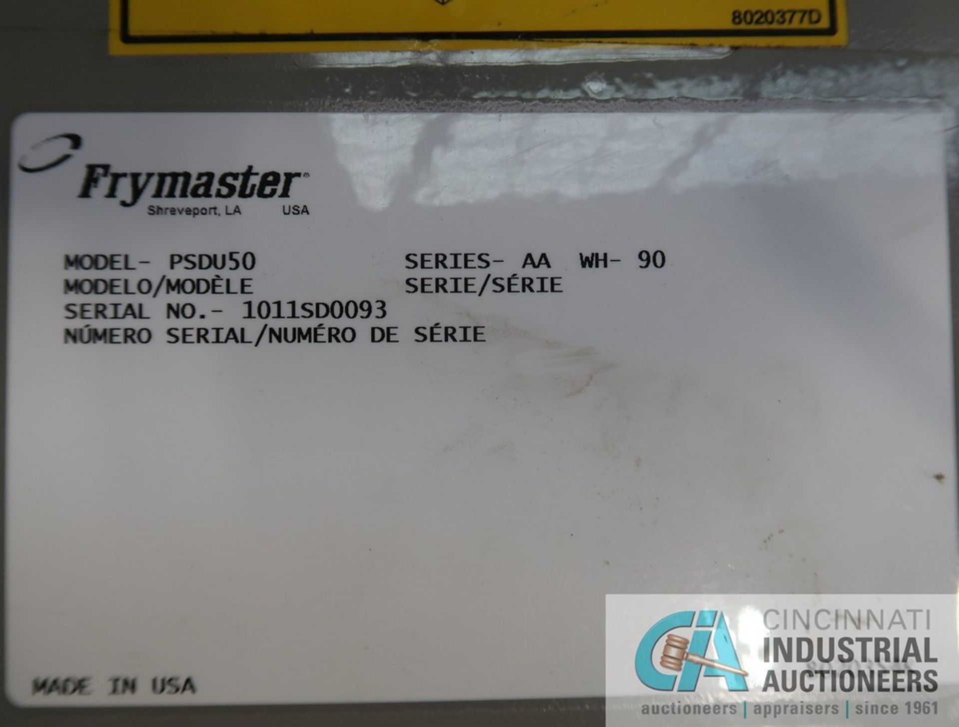 FRYMASTER MODEL PSDU50 50 LB. PORABLE MANULA PUMP SHORTENING DISPOSAL UNIT; S/N 1011SD0093, WITH MIR - Bild 7 aus 7