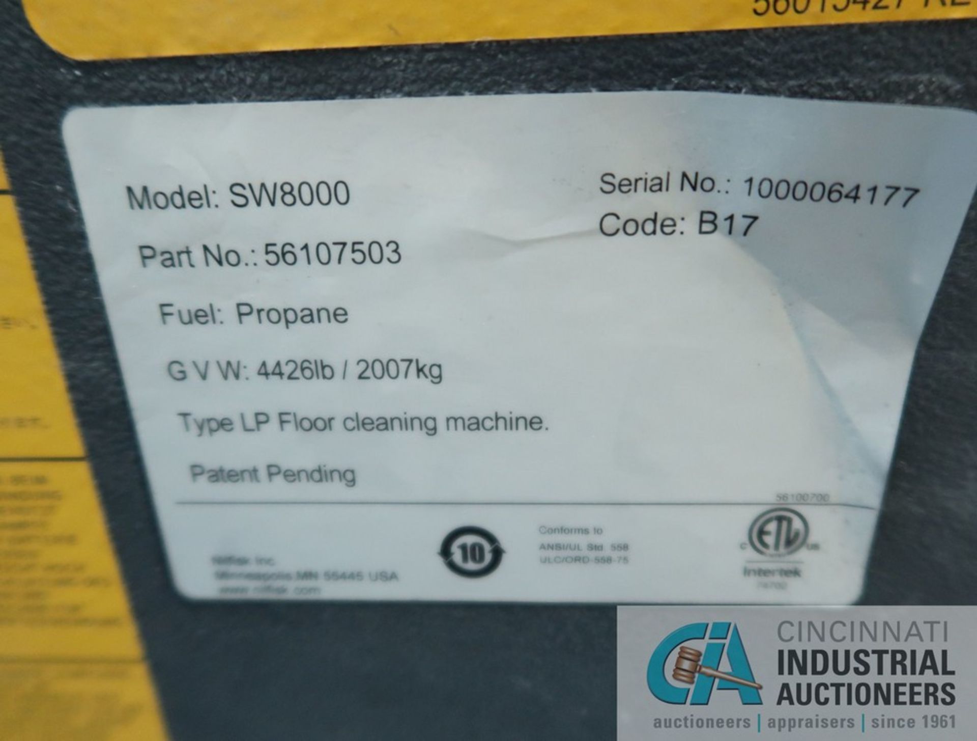 2018 ADVANCE MODEL SW8000 LP GAS FLOOR SWEEPER; S/N 1000064177, 2,902 HOURS SHOWING - Bild 12 aus 12