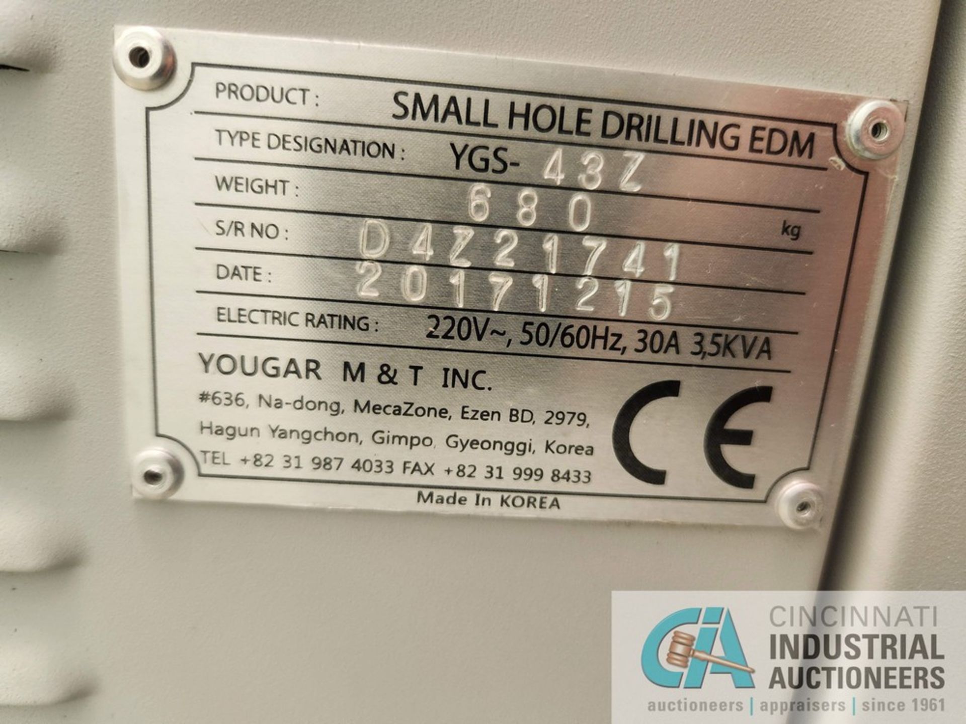 YOUGAR MODEL YGS-43Z SMALL HOLE EDM DRILL; S/N D4Z21741, CLOSED LOOP FILTRATION, 3-AXIS DRO, - Image 9 of 10
