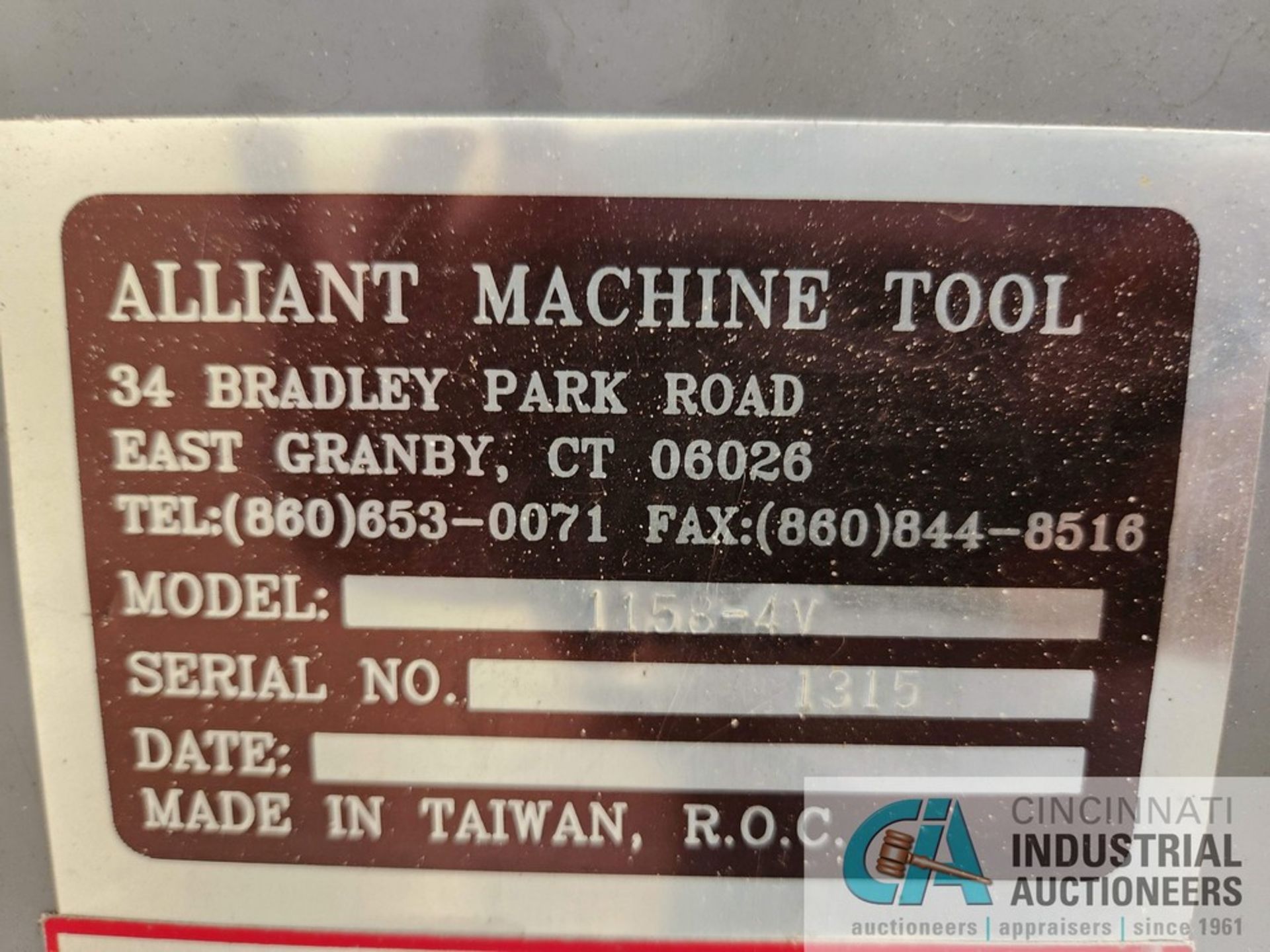 4 HP ALLIANT MODEL 1158-4V VERTICAL MILL; S/N 1315, 11" X 58" TABLE, POWER DRAW BAR, NEWALL DRO, - Image 10 of 10