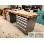 5-DRAWER TOOLING CABINETS W/ 30" X 96" SOLID WOOD TOP (2-1/2" THICK), PLASTIC COVERING