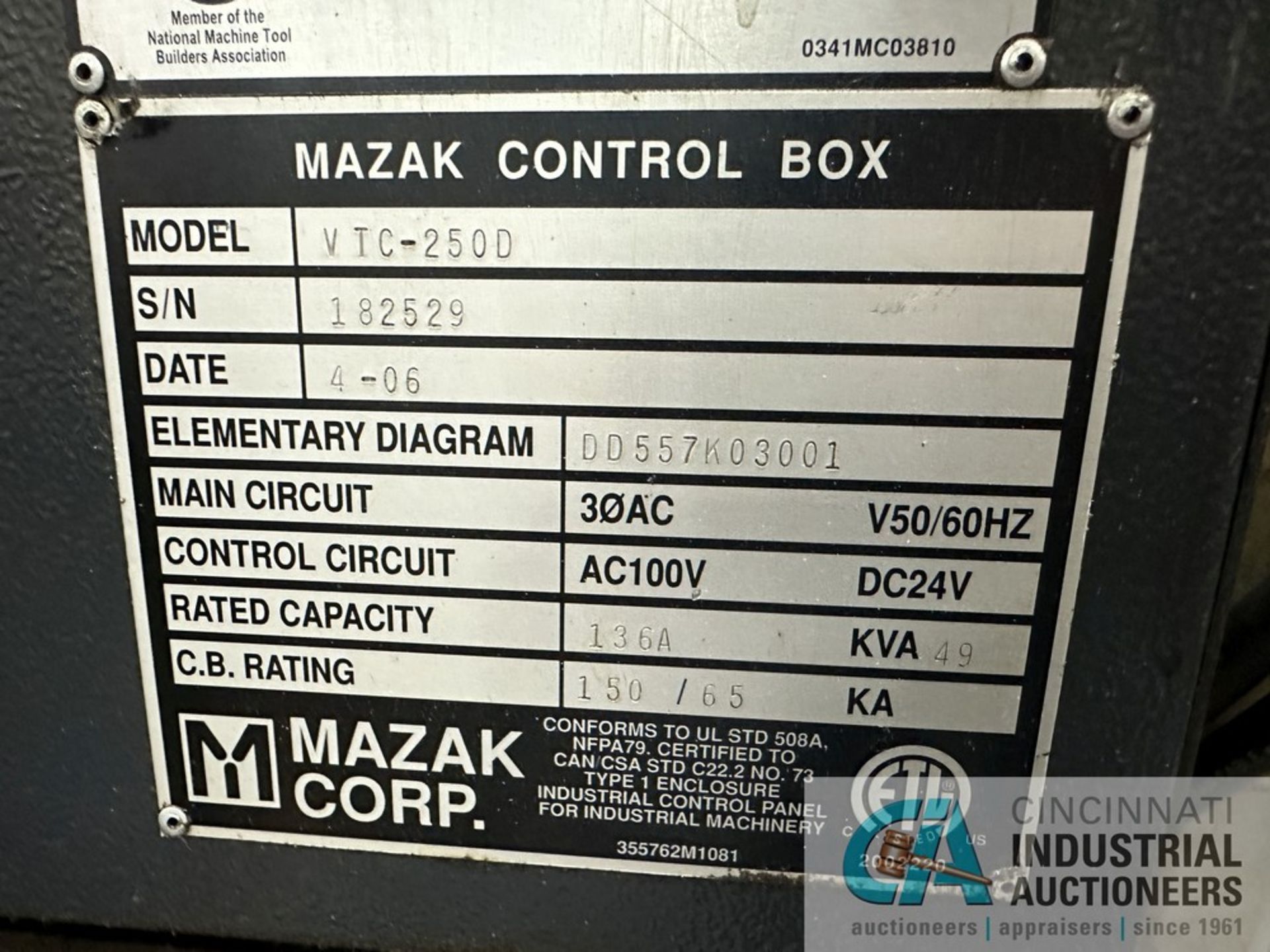 ****Mazak Model VTC-250D/50 CNC Vertical Machining Center; s/n 182529 (2006) 3-Axis Vertical Machini - Image 6 of 16