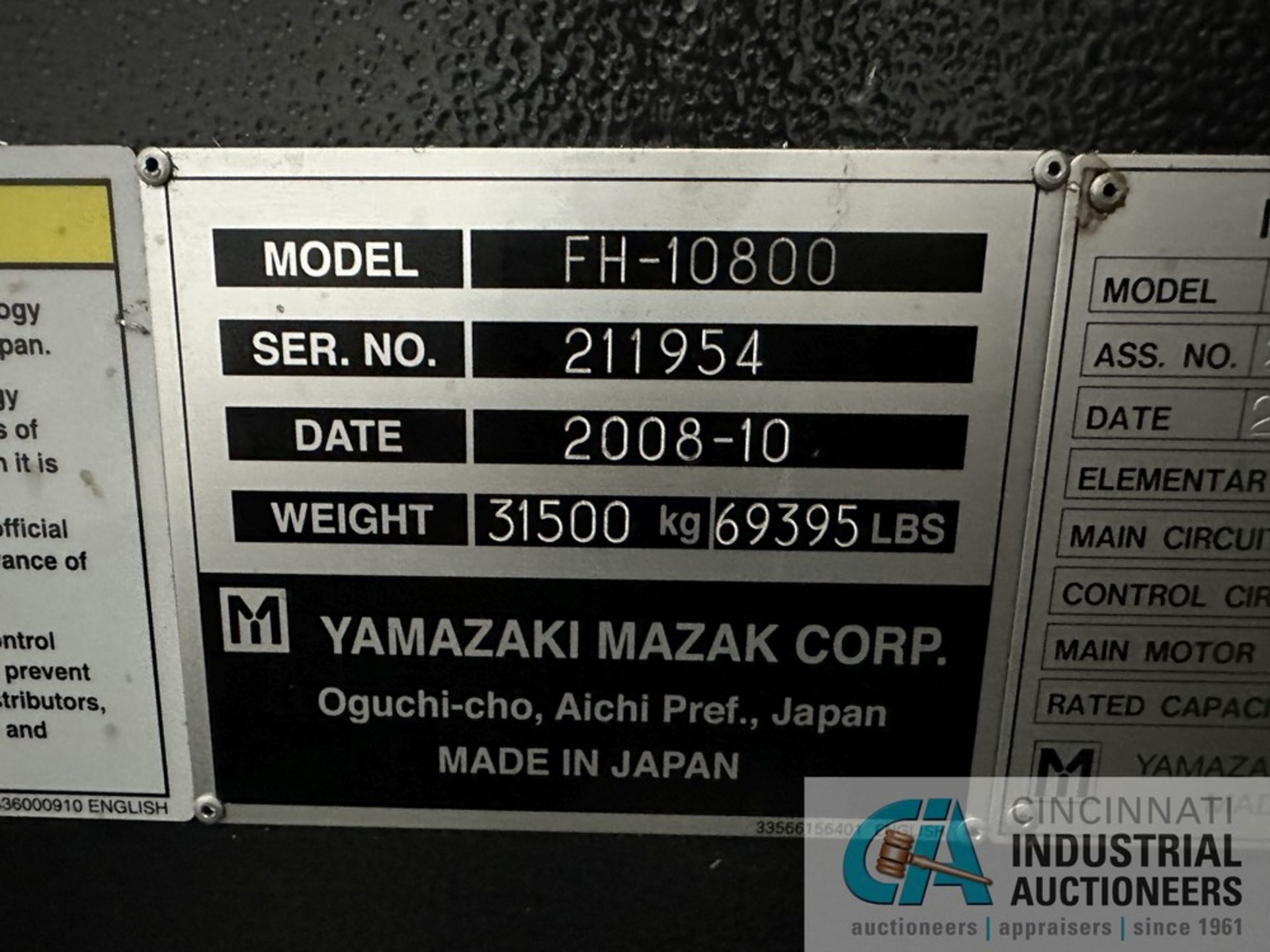 ****Mazak Model FH-10800 CNC Horizontal Machining Center; s/n 211954 (2008) 4-Axis Horizontal - Image 12 of 27