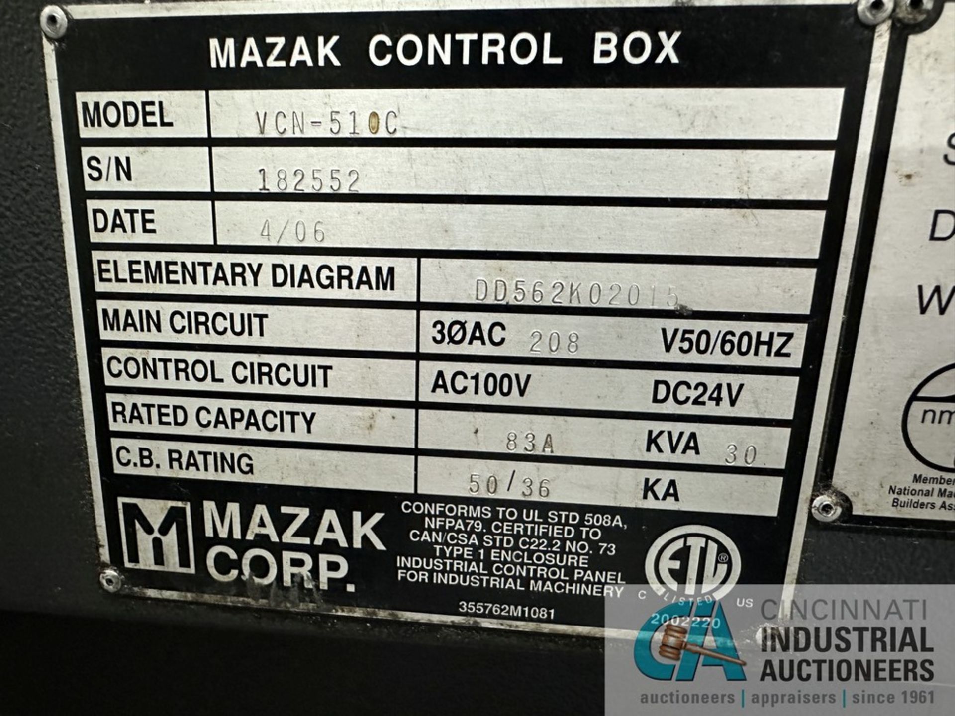 ****Mazak Model Nexus 510C CNC Vertical Machining Center; s/n 182552 (2006) 4-Axis Vertical Machinin - Image 15 of 16