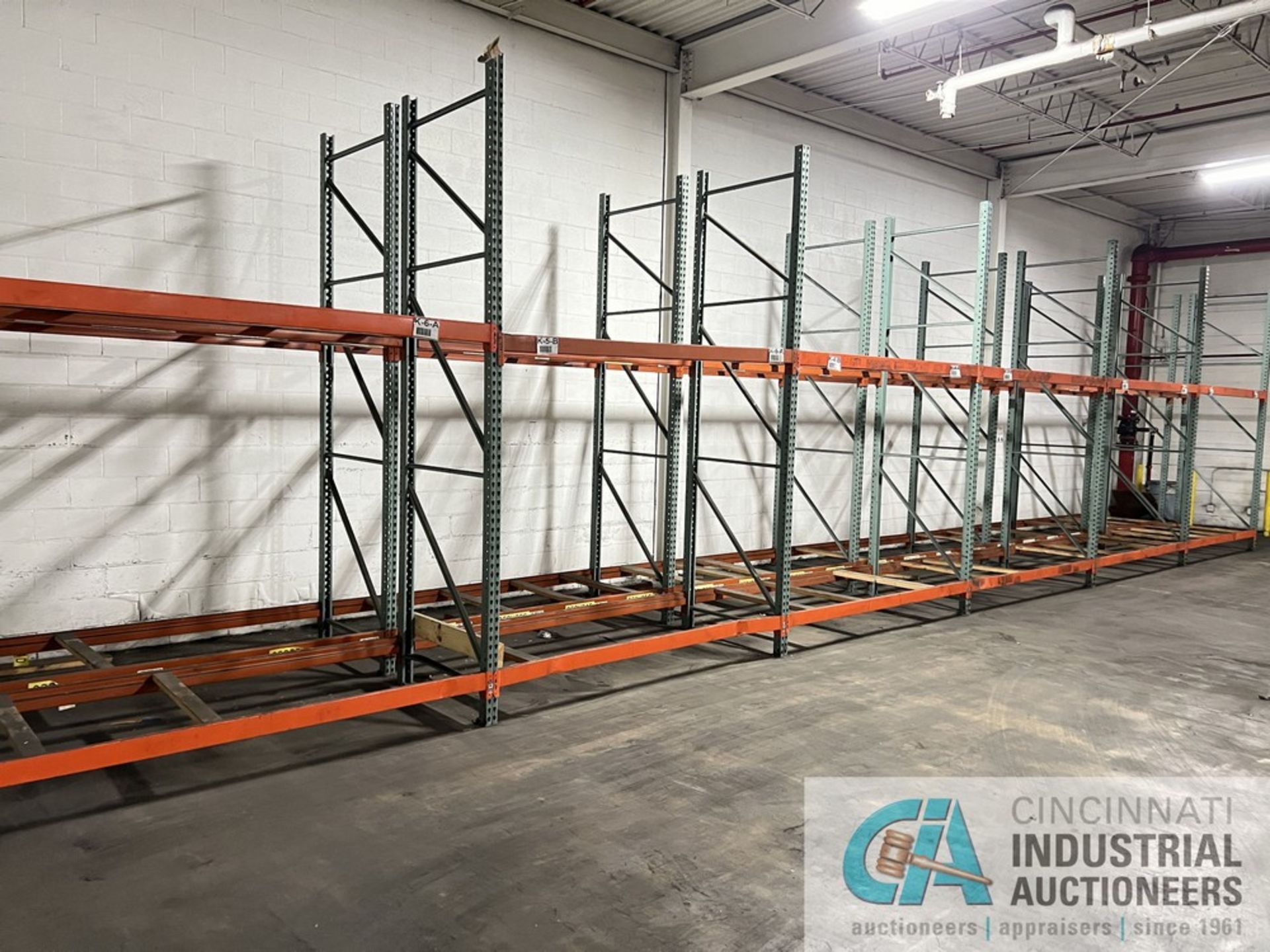 SECTIONS 42" X 92" X 146" HIGH TEAR DROP TYPE ADJUSTABLE BEAM PALLET RACK INCLUDING (14) 42" X
