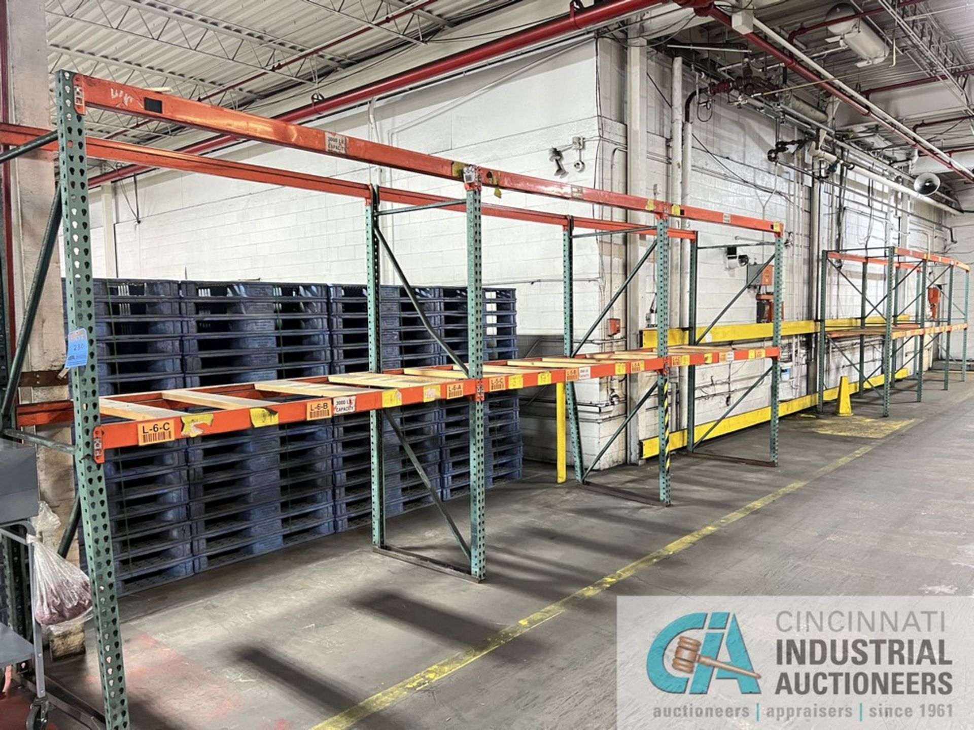 SECTIONS 42" X 92" X 108" HIGH TEAR DROP TYPE ADJUSTABLE BEAM PALLET RACK INCLUDING (8) 42" X 108"