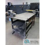 34" X 72" X 33" HIGH X 3/4" THICK STEEL TOP PLATE HEAVY DUTY STEEL BENCH WITH 92) 8" BENCH VISES