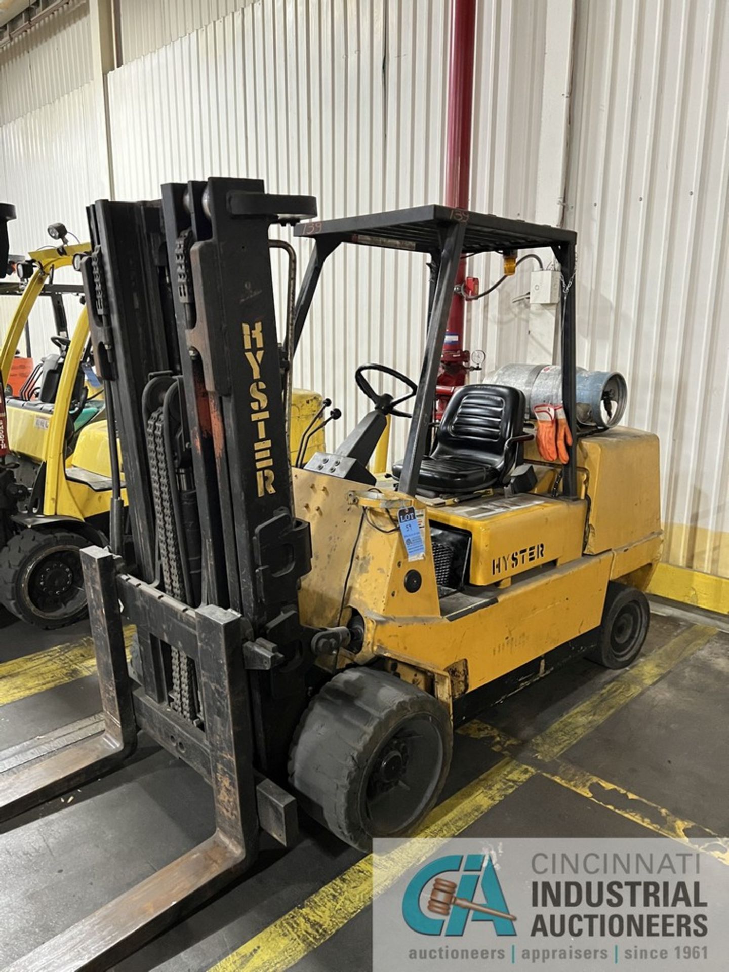 12,000 LB. HYSTER MODEL S120XL SOLID TIRE LP GAS LIFT TRUCK; S/N D004V03156K, 83" 3-STAGE MAST,