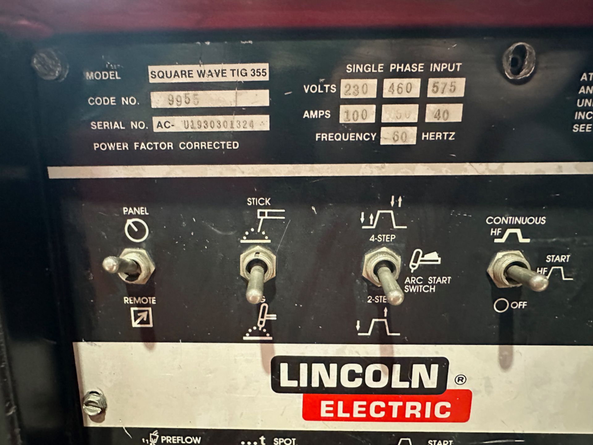 Lincoln Electric Welder, Model: Square Wave TIG-355, SN: U1930301324, Cap: 350 Amps - Bild 3 aus 3