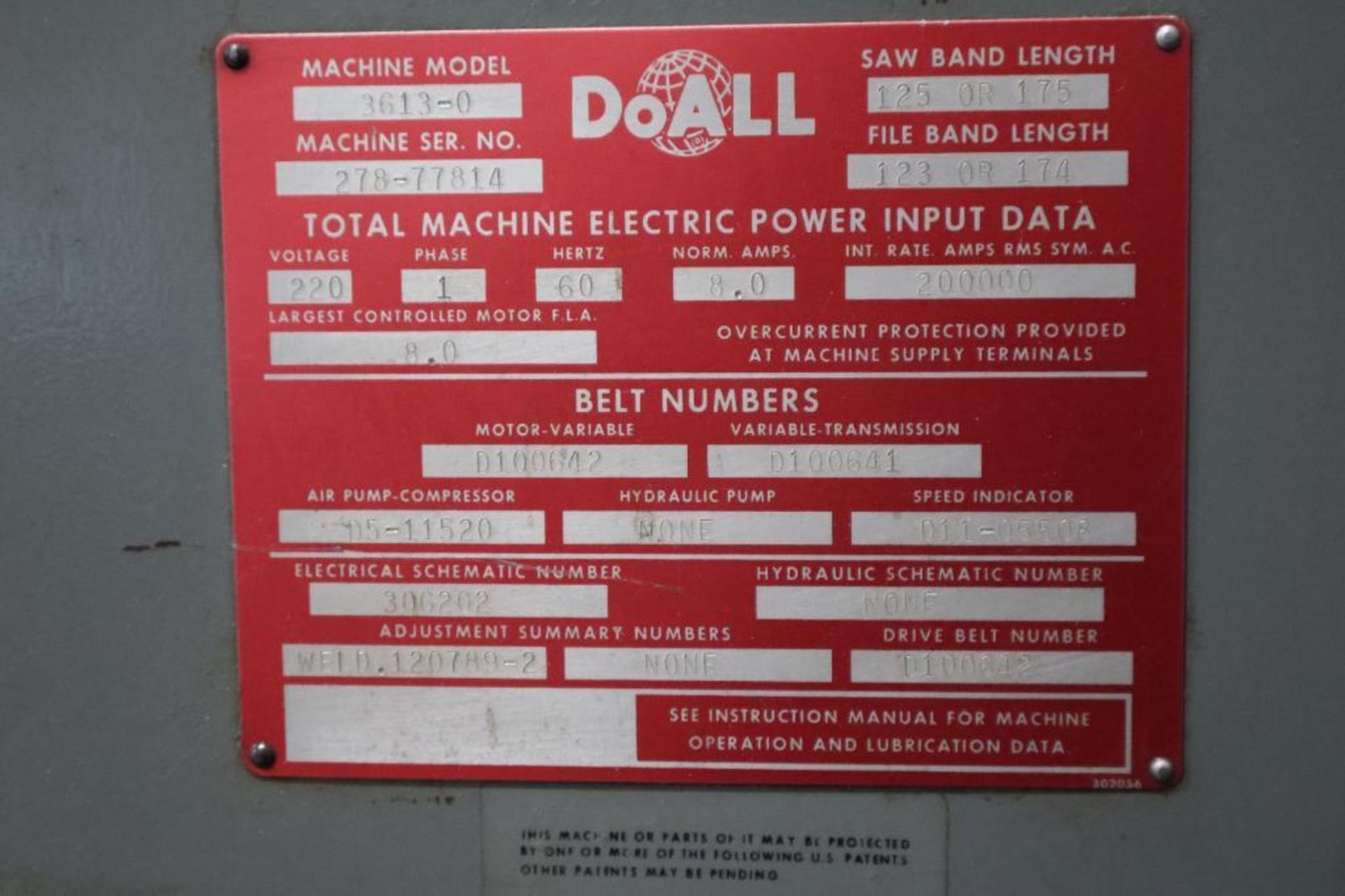DoAll 3613-0 36" vertical bandsaw 1PH - Image 9 of 20