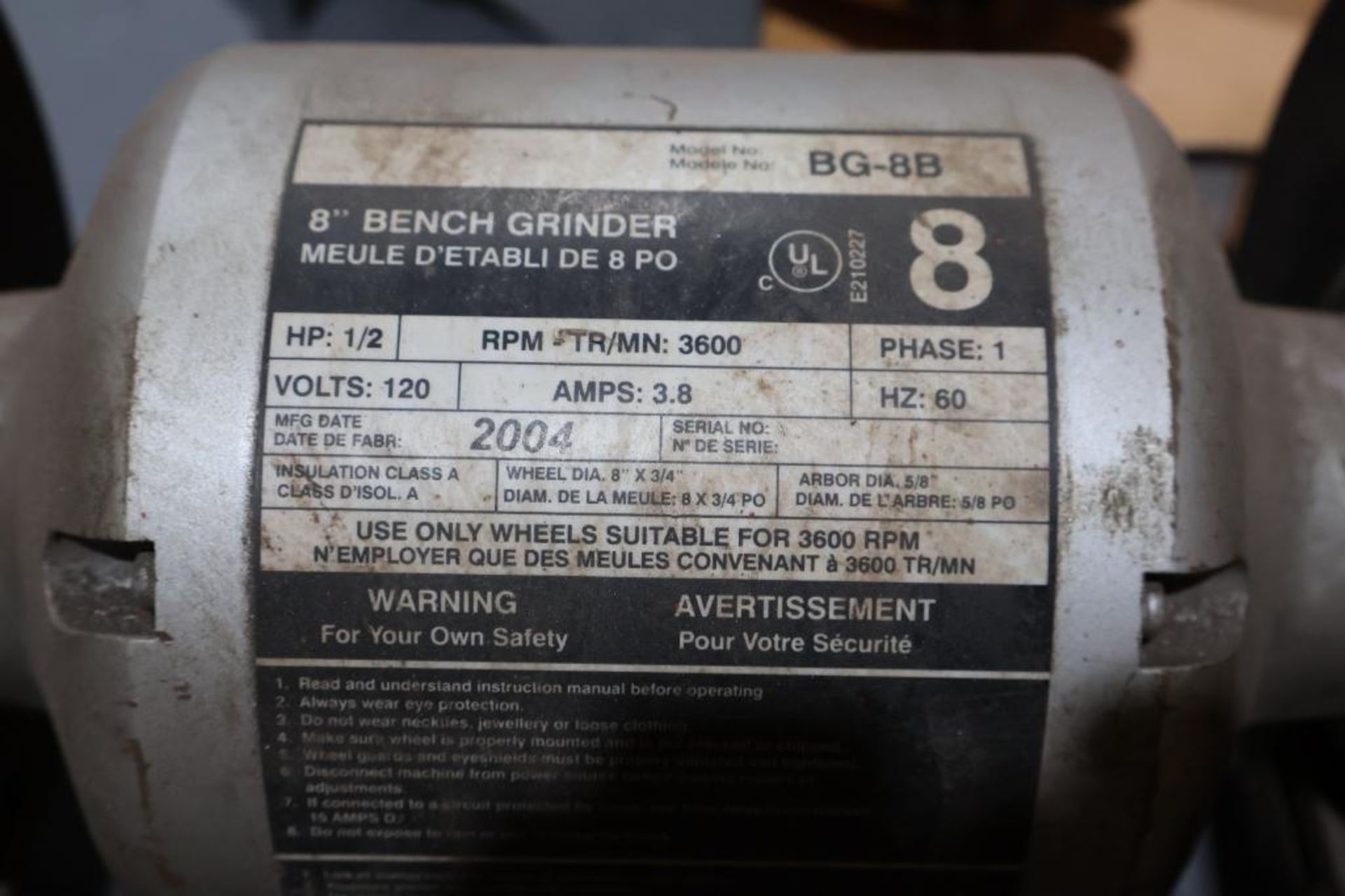 8" bench grinder 1/2hp/1ph - Image 2 of 6