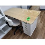 Wooden, Glass Top Desk w/ 4-Drawer Vertical Filing Cabinet